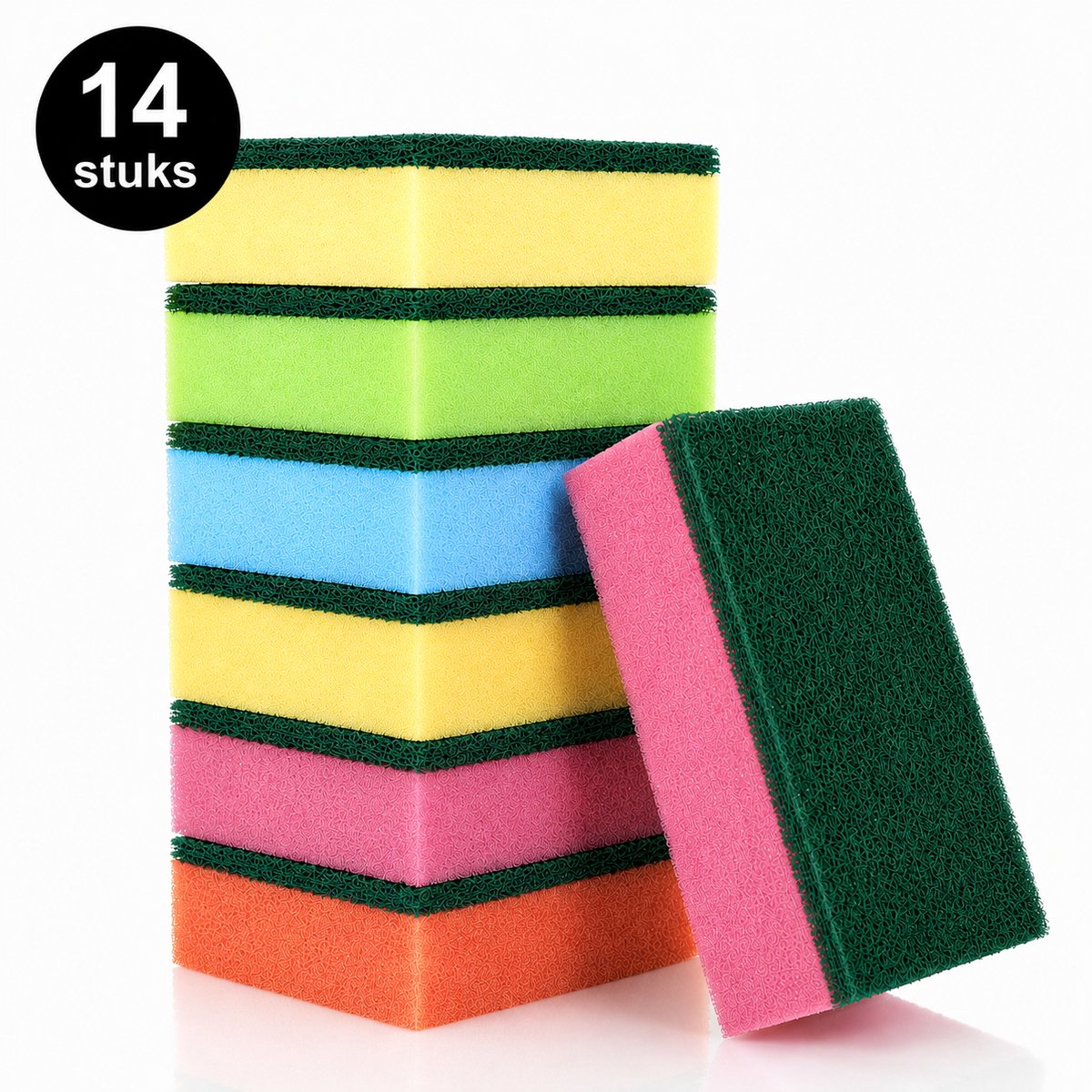 Schuursponsjes 14 Stuks - Gekleurde Keukensponsjes - Dubbelzijdige Afwasspons - Multicolor