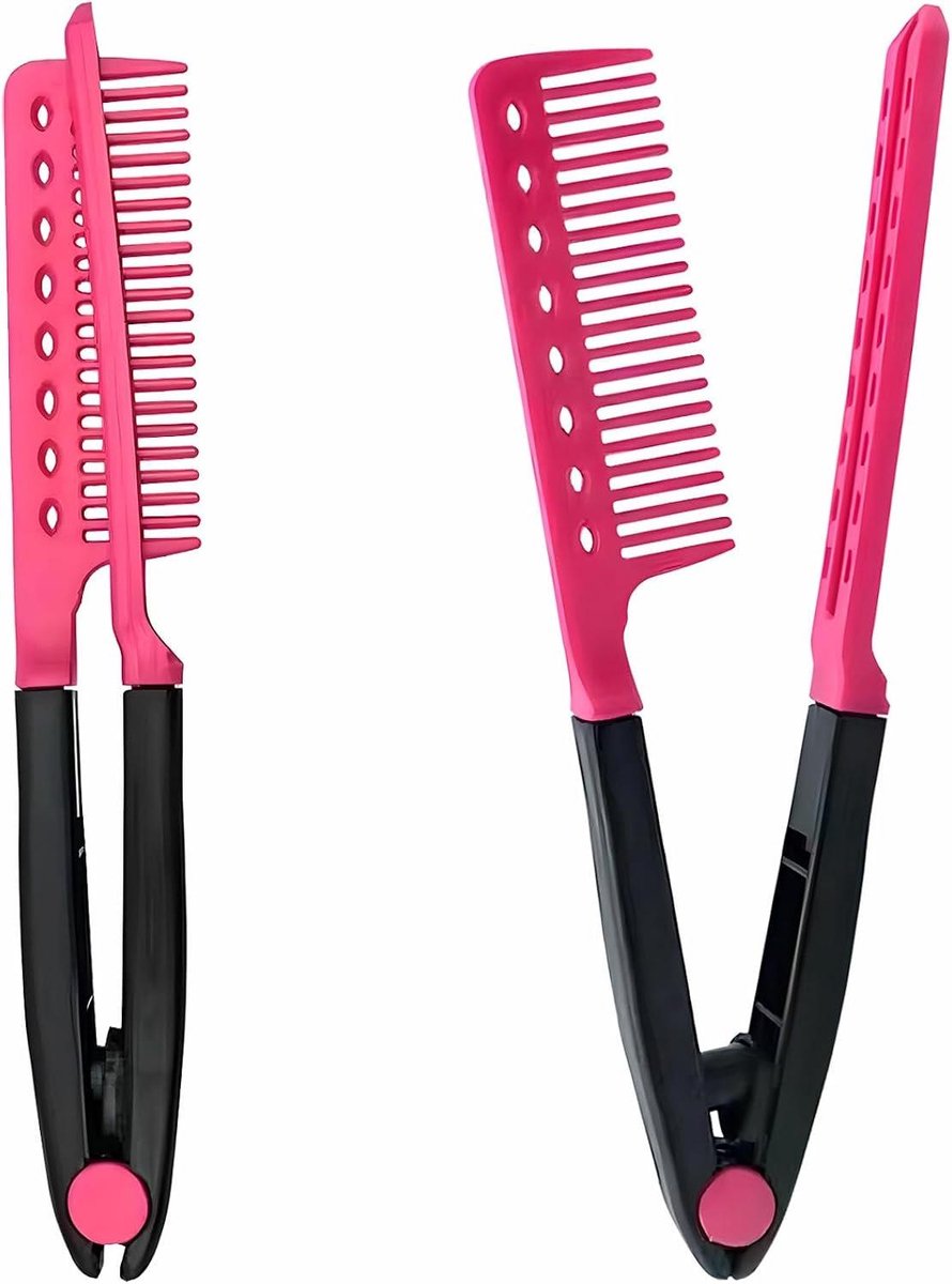 Stijlkam Set - Haarkammen - Haar Stylen - V-vormige Ontklitter - 2 Stuks - Roze
