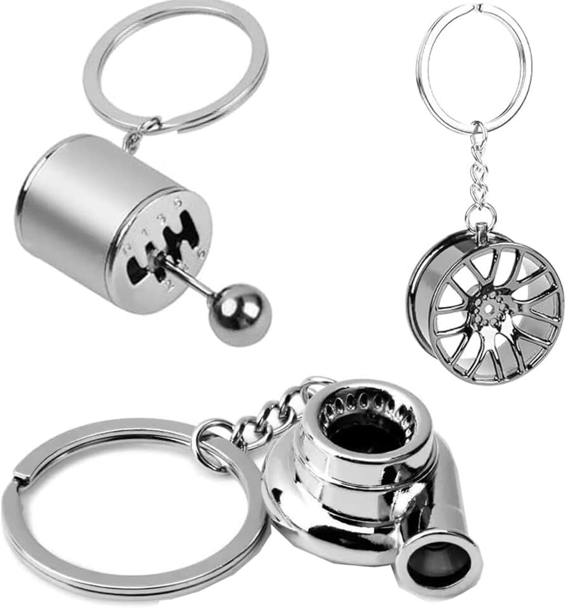 Sleutelhanger, 3 stuks sleutelhanger, autovelgen, sleutelhanger, autoversnellingshendel, moersleutel, sleutelhanger, cadeausluitingen, creatieve autostyling