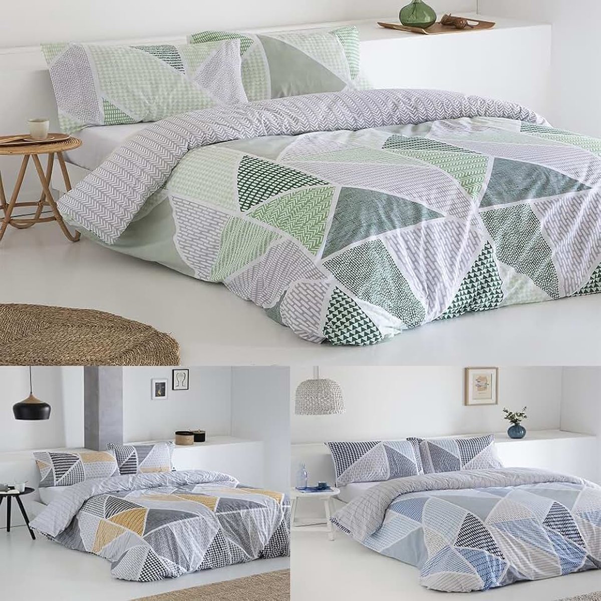 Dekbedovertrek voor bedden van 150 cm, katoen, polyester, groen | Bevat 3 delen: dekbedovertrek 240 x 220 cm + 2 kussenslopen met knoopsluiting. Oeko-Tex-gecertificeerd