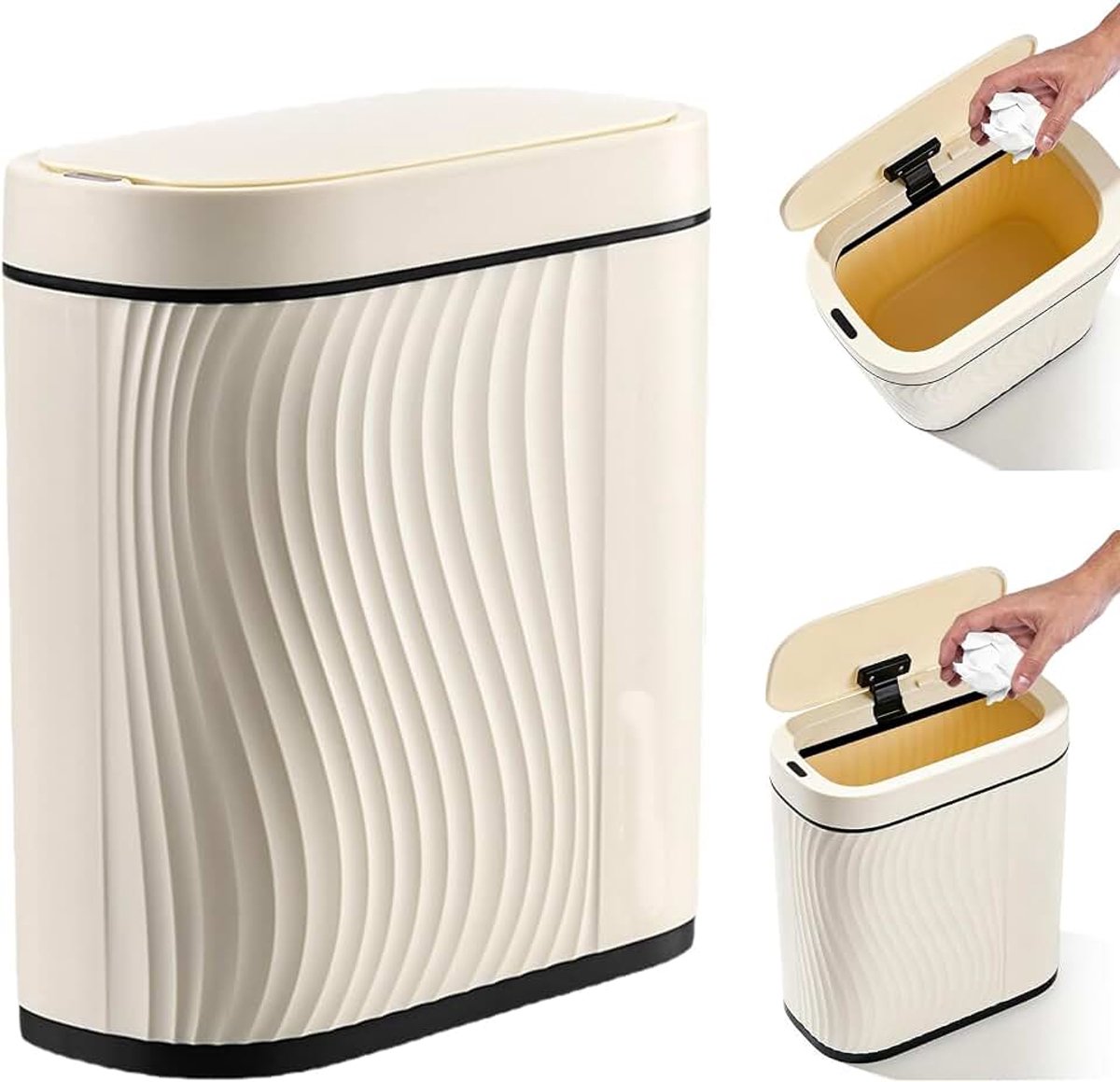 Afvalemmer met sensor, automatische afvalemmer met sensor, 8 liter, afvalemmer met deksel, intelligente contactloze mestbak, smalle bewegingsmelder voor thuis, kantoor, hotel, restaurant, gebruik (wit