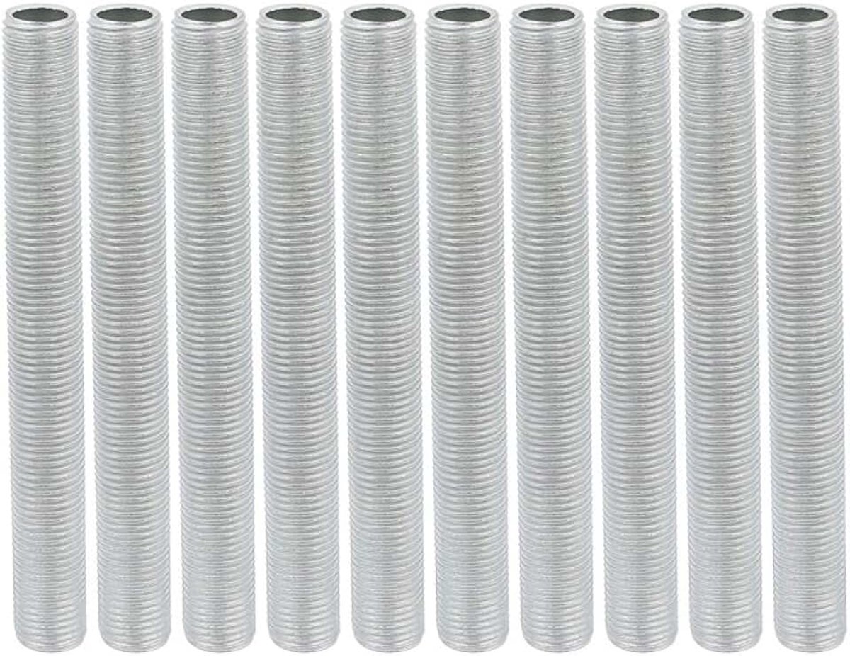 Sourcing map 10 stuks lampbuisnippel M10 schroefdraad 85 mm hol reparatieonderdeel verzinkt zilver
