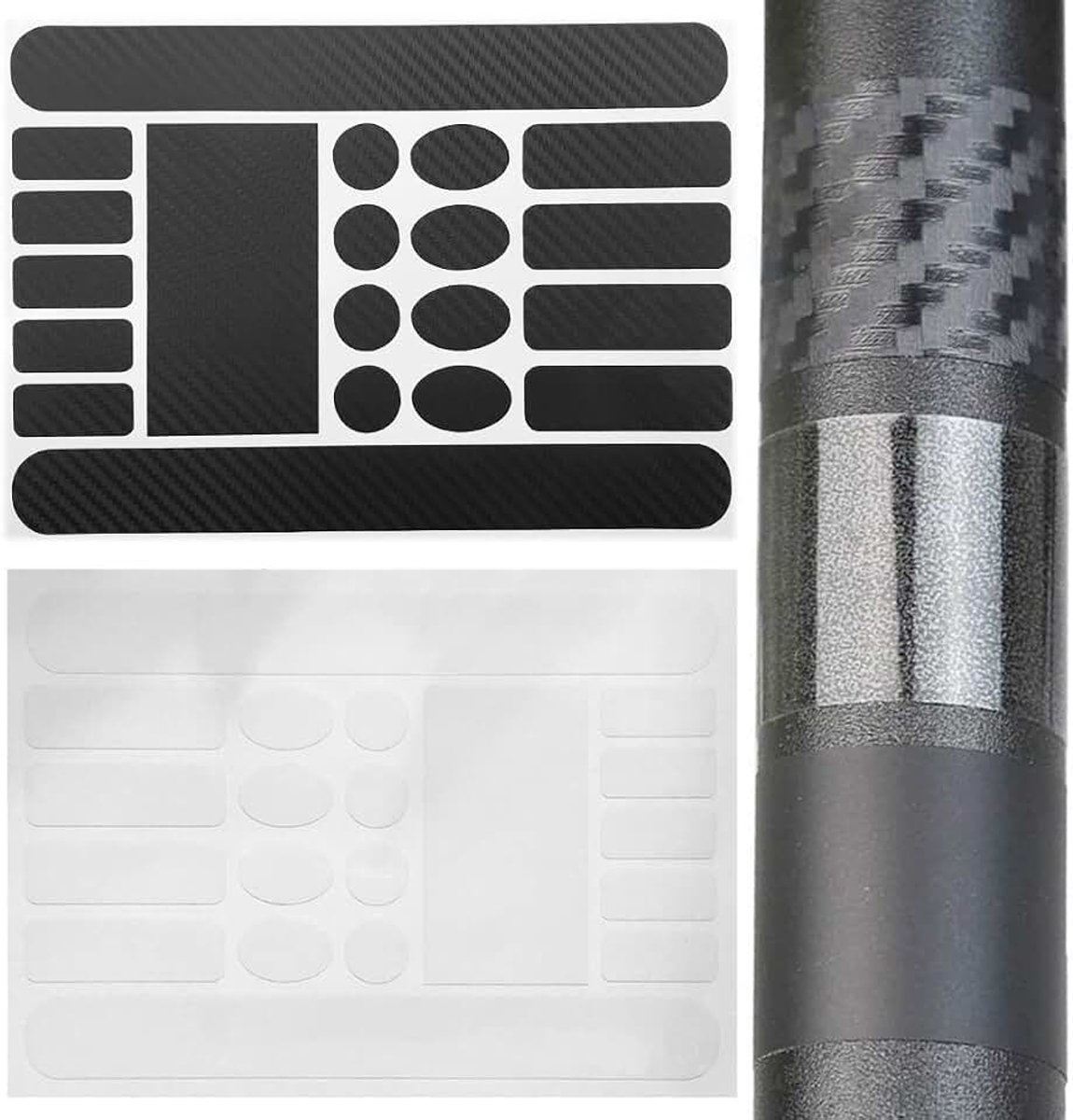 40 stuks fietsbeschermingsfolie, lakbeschermingsfolie, fietsstickers, fietsbeschermfolie, voor trekkingfiets, racefiets, e-bike (wit en koolstofvezel)