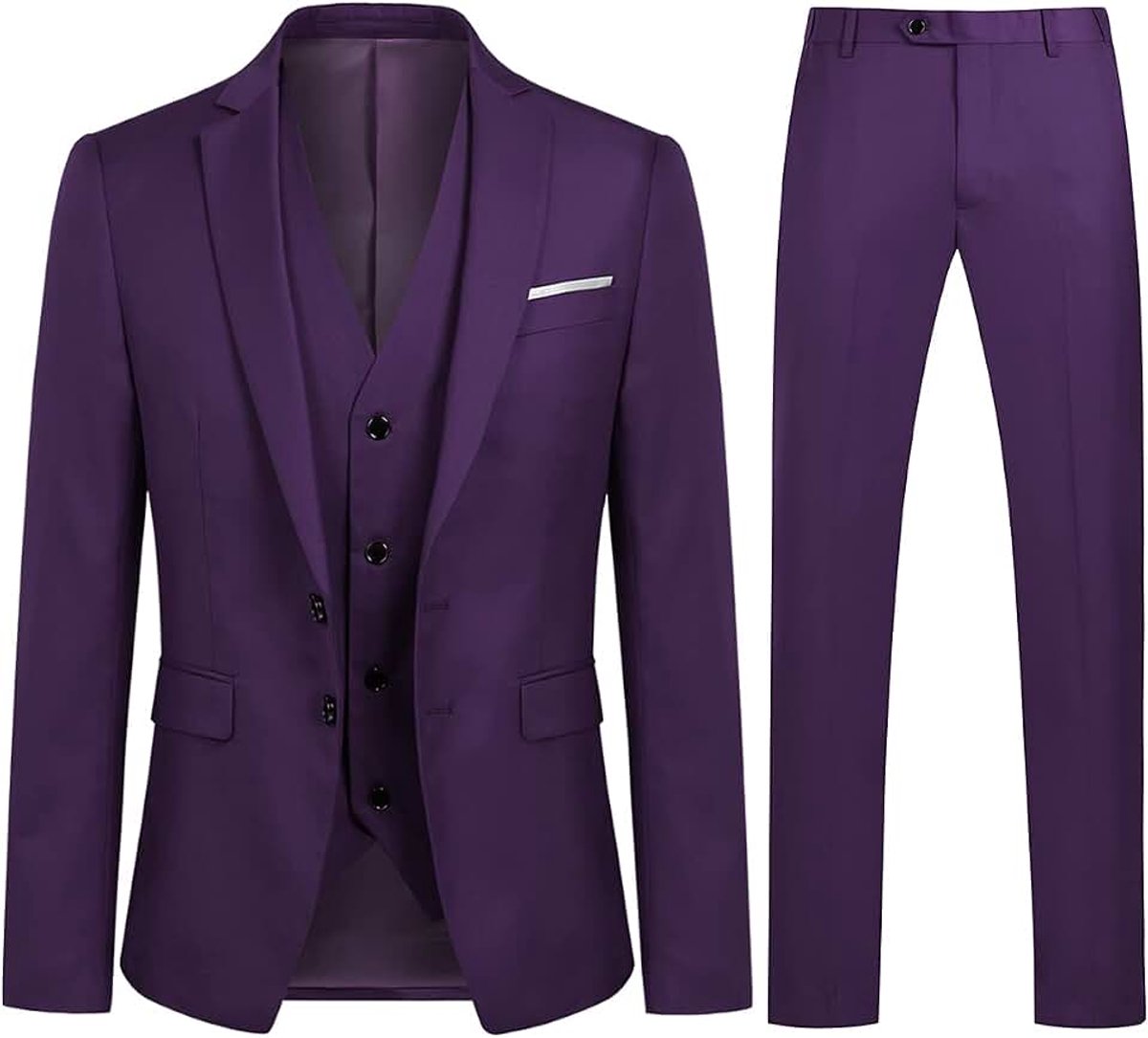 3-delig, slim fit, smoking, twee knopen, effen, bruiloft, zakelijk, comfort, elegant, jas, vest en broek