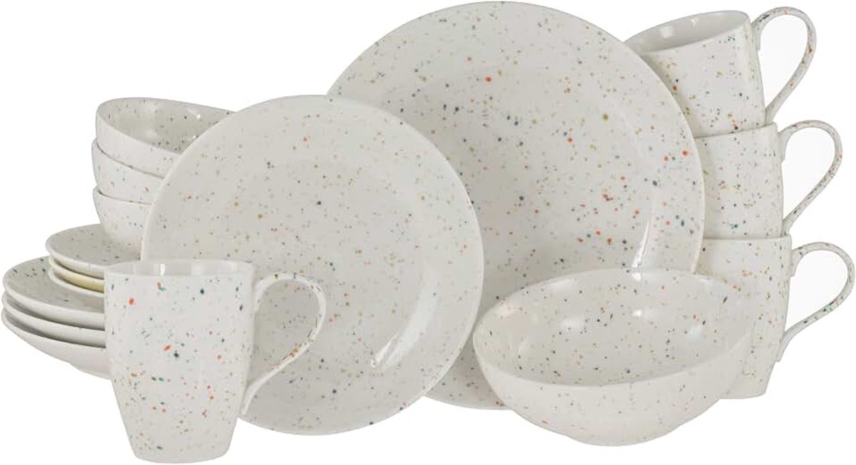 24263, serie Confetti wit, 16-delige serviesset voor 4 personen, combiservies van aardewerk, vaatwasser- en magnetronbestendig, kwaliteitsproductie