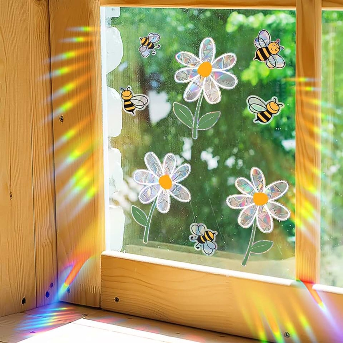 Raamstickers voor glasramen, margrietjes raamstickers, prisma zonnevanger glasstickers, dubbelzijdige herbruikbare stickers