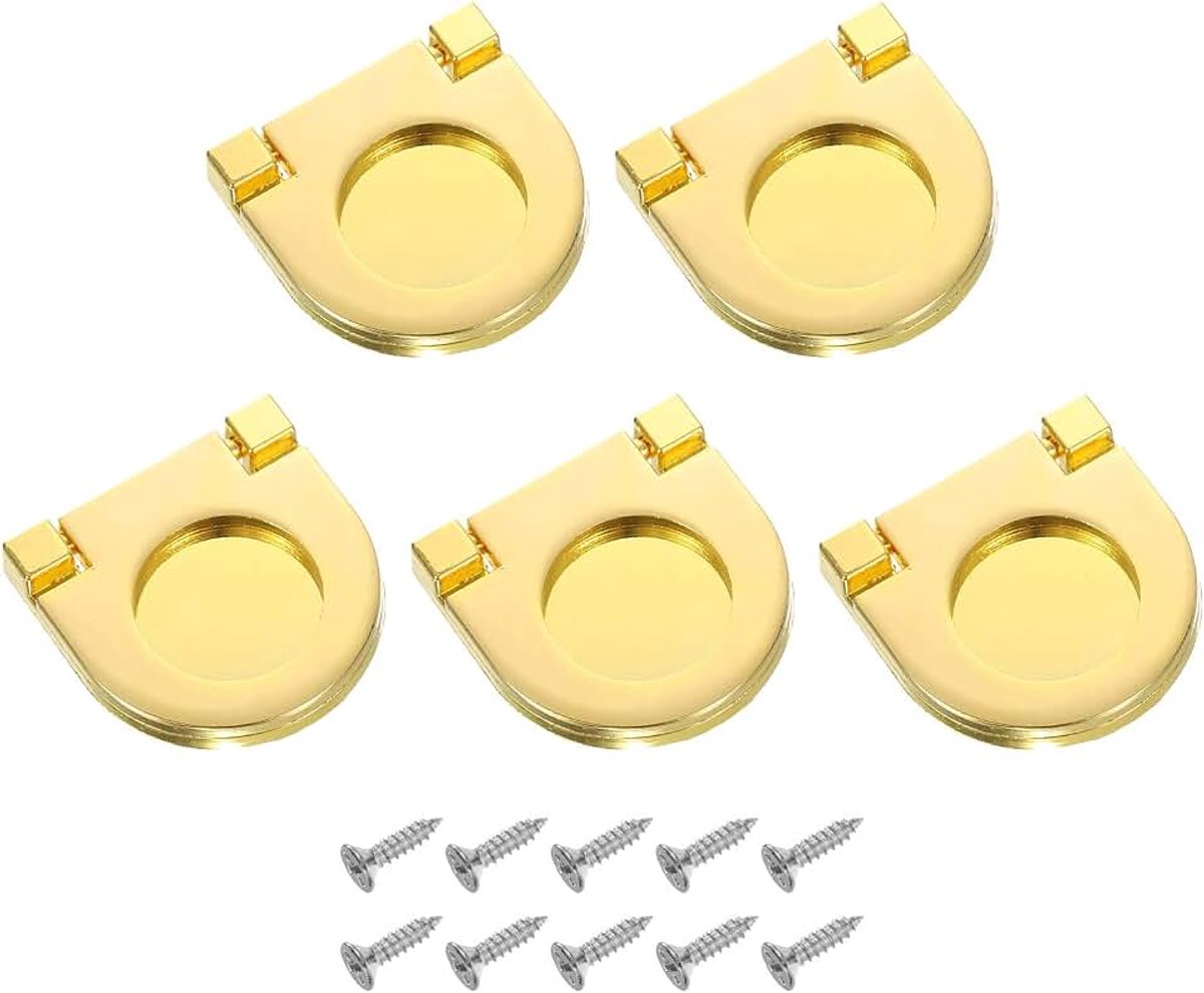 5 stuks verzonken handgrepen, 3,8 inch, verborgen meubelgrepen, kastdeurgrepen, ringgrepen met schroeven, voor laden, kast, commode, goud