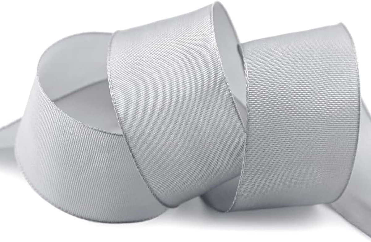 25 m x 40 mm draadrandband LEO lichtgrijs grijs (330) decoratielint met draadranden eenkleurig cadeaulint stoffen lint visco draad van hernieuwbare grondstoffen biologisch afbreekbaar