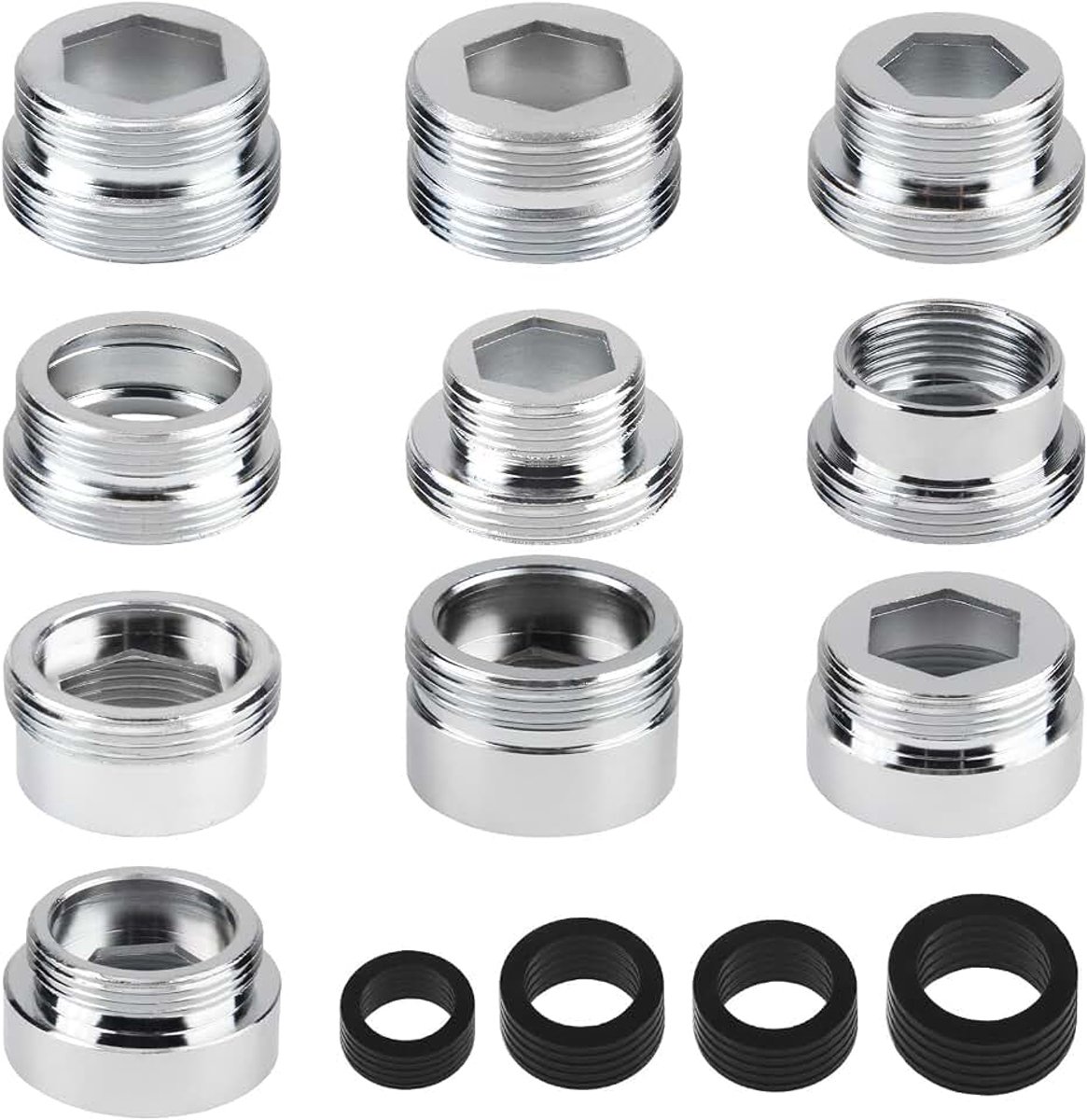 Kraanadapter voor de keuken, 10 stuks, adapter voor douchekraan, binnen- en buitendraad, kraanadapter met afdichtingen voor tuinslang, waterfilter, waterreiniger