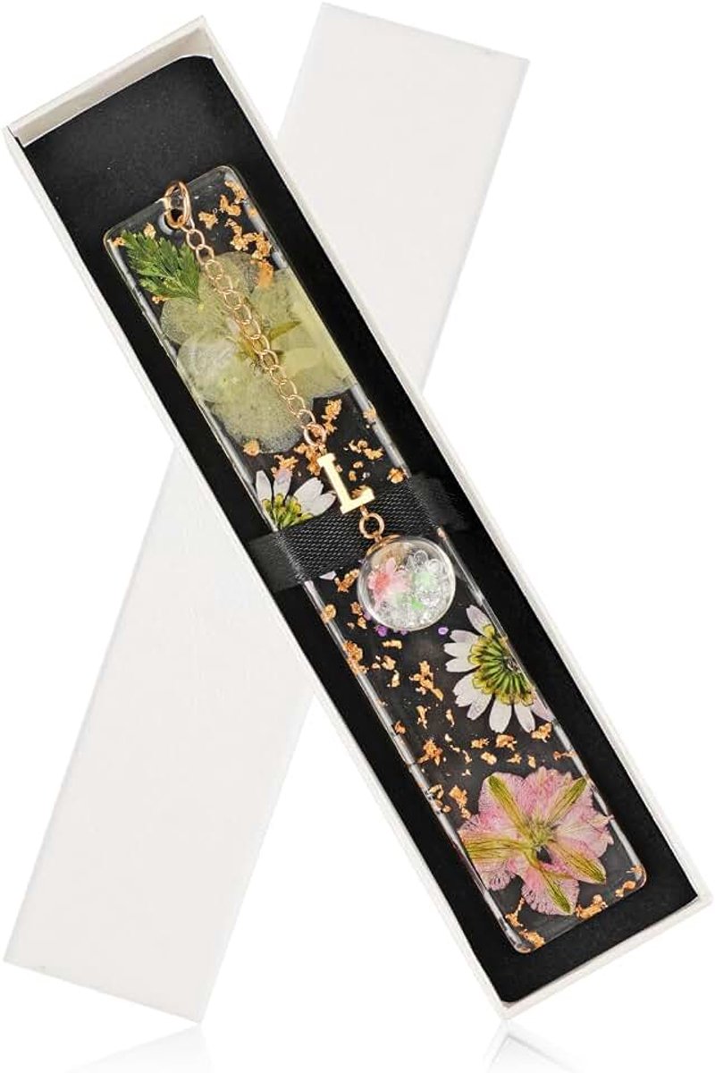 Letter Bladwijzers Initial L Handgemaakte geperste gedroogde bloem pagina lezen marker leuke kristallen hars esthetische glanzende kunst mark voor vrouwen leraar lezer boekenwurm bloemen