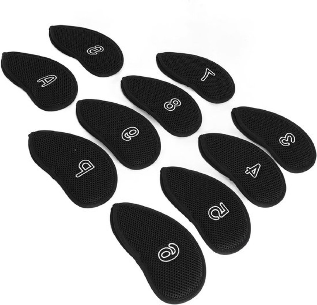 Beschermende Golfclub Hoofdkappen Set van 10 Stuks, Ademend Nylon Mesh met Zachte Voering voor Ijzers en Houten Clubs