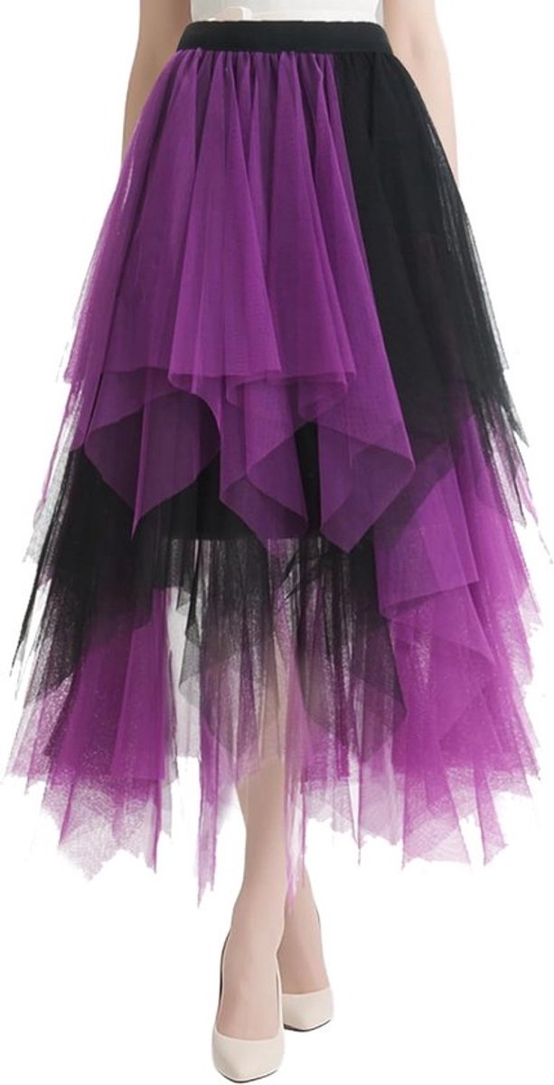Elegante Asymmetrische Tulle Midi Rok met Kantdetails, Perfect voor Ballet, Gala en Feestelijke Gelegenheden