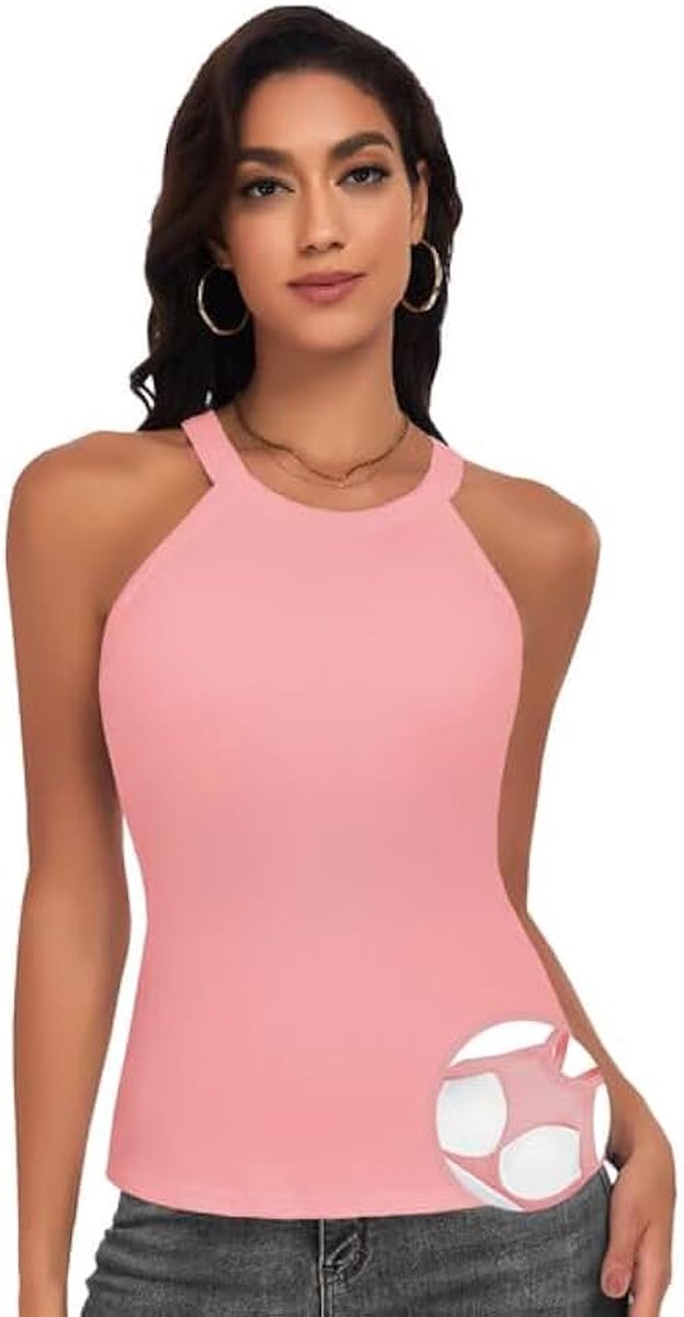 Damesonderhemd, beha-hemd, sexy, basic, U-hals, ingebouwde beha, strijkvrij, gekruiste rug, gevoerde tanktops