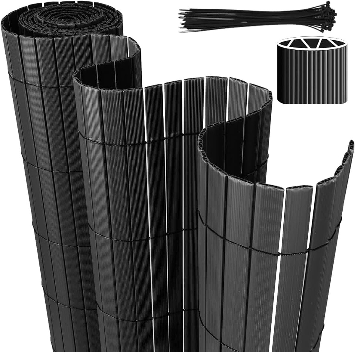 Pvc-inkijkbeschermingsmat, vier ribverstevigingen met kabelbinders, weerbestendig, privacyscherm, binnen versterkte lamellen, voor omheining, balkon, tuin, terras, 80 x 500 cm, antraciet