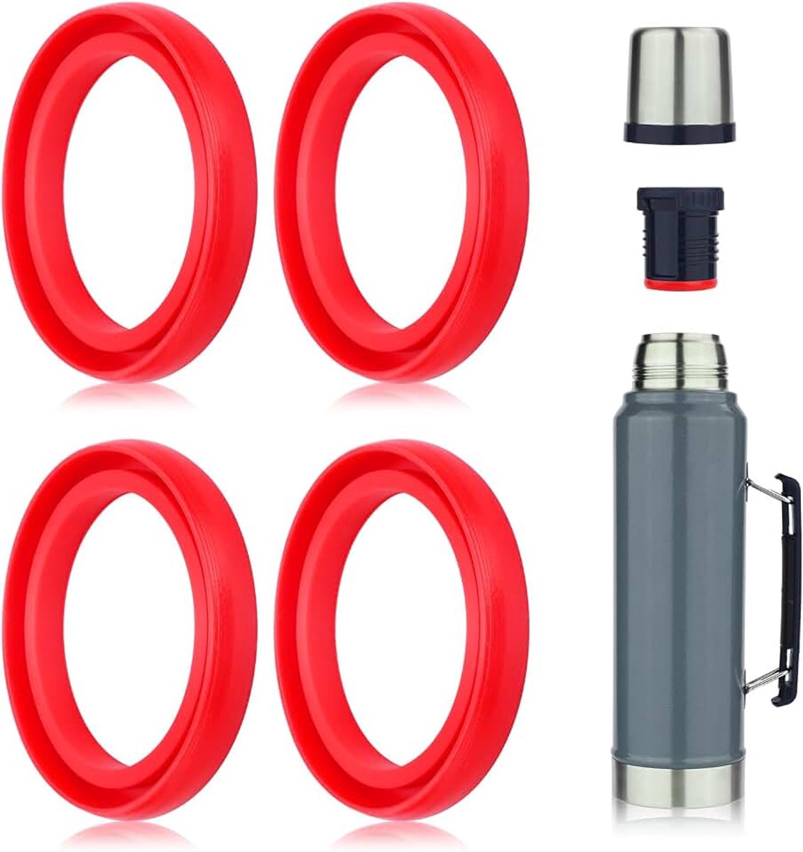 4st Siliconen Vervangende Pakkingen Classic voor Stanley, Afdichtingsringpakking voor Thermosdeksel Compatibel met Stanley Classic 20oz 1,0 QT 1,5 QT 2 QT 2,5 QT Vacuümflesstop (4 Kleuren)