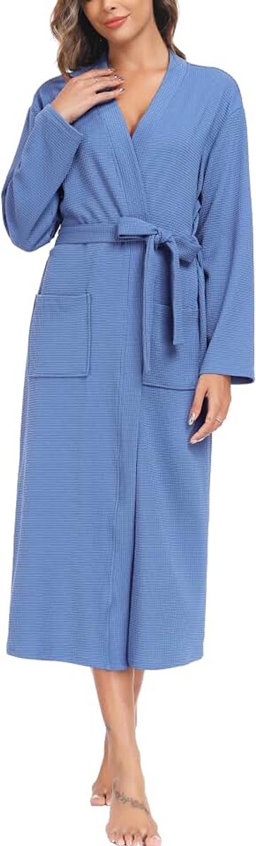 Badjas voor dames, wafeljas, volledige lengte, lichtgewicht, luxe badjassen, zachte loungewear, nachtkleding, spa en hotel voor het hele jaar, S-XXL