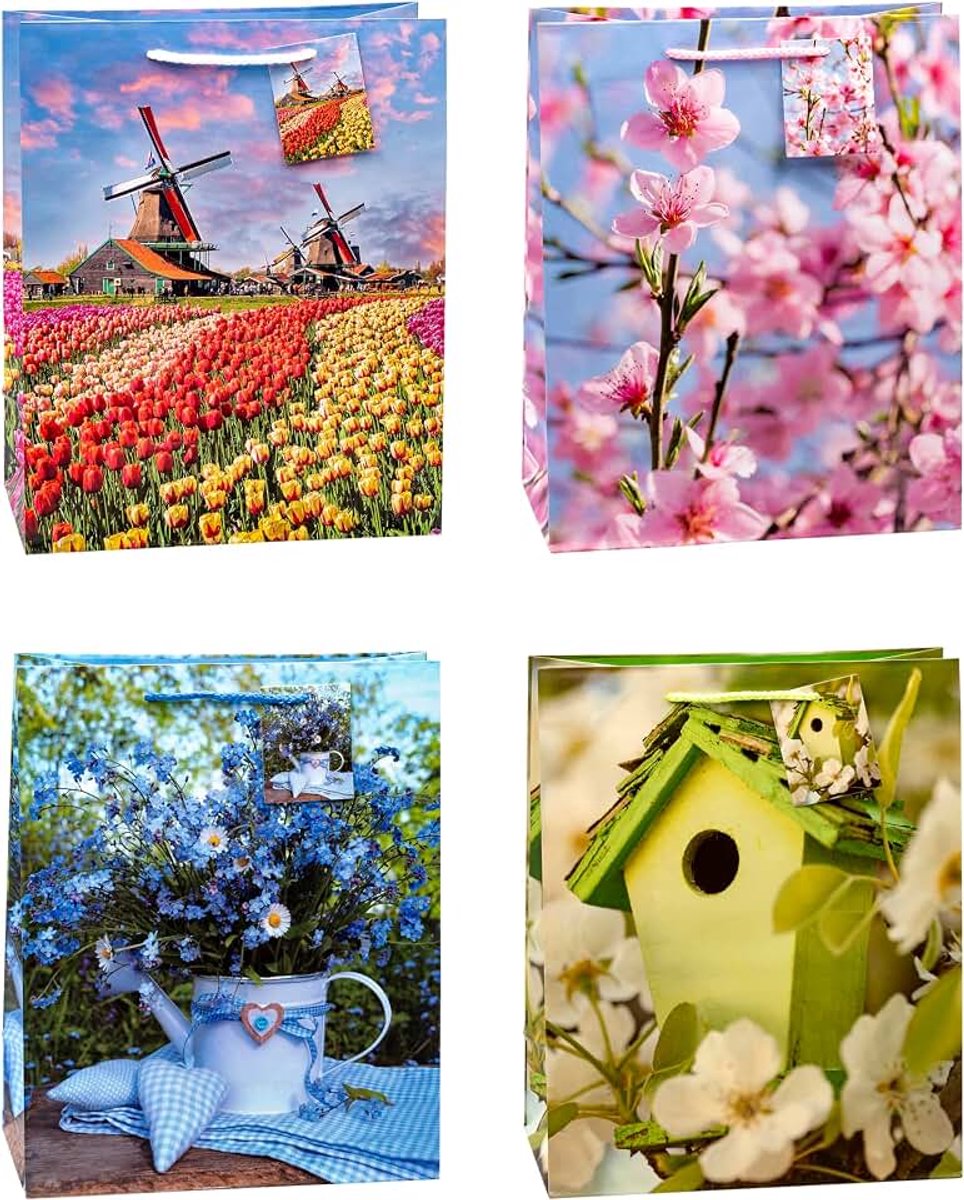 83310 cadeauzakjes Lente, verpakking van 12, grootte: groot (HxBxD 32 x 26 x 13,5 cm)