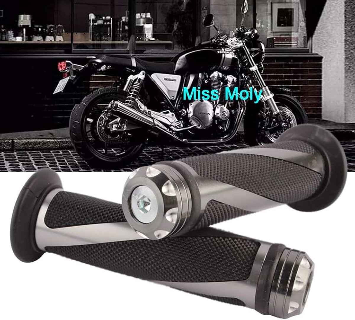 Universeel, 7/8 inch, motorfiets, anti-slip rubberen handgrepen, titanium