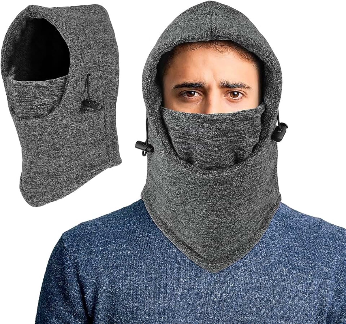 Fleece bivakmuts, wintermuts, warme winddichte skimasker, thermische fleece capuchon met nekwarmer gezichtsmasker dikke bivakmuts wintermuts voor hardlopen, fietsen, skiën, wandelen,