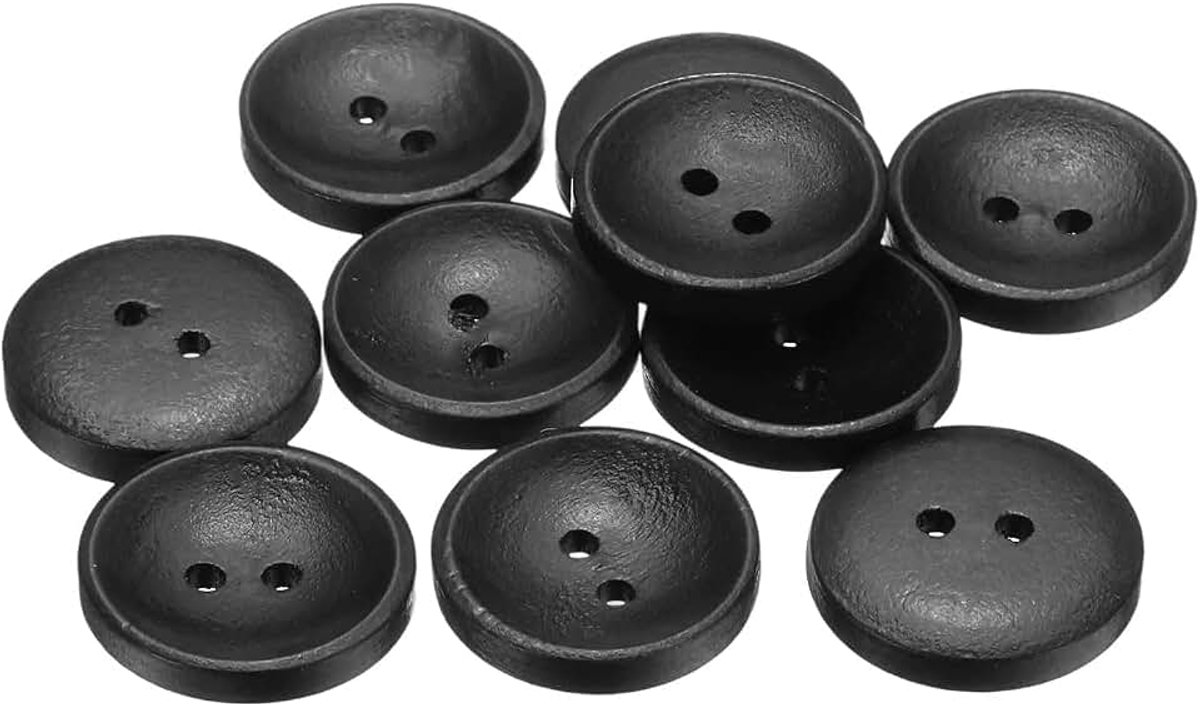 Knopen, 20 mm 2 gaten ambachtelijke knopen, knutselknopen hout gestippelde lijn ronde naaiknopen vervangingsknoppen voor doe-het-zelf decoratie jassen naaien kleding, 10 stuks zwart