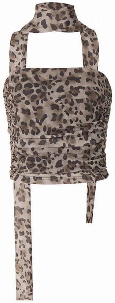 Top voor dames, sexy luipaard mesh tube tops met sjaal zomer mouwloos bovendeel rugvrij elegant schoudervrij crop top dubbel gevoerd Y2k tanktops voor feestjes clubwear
