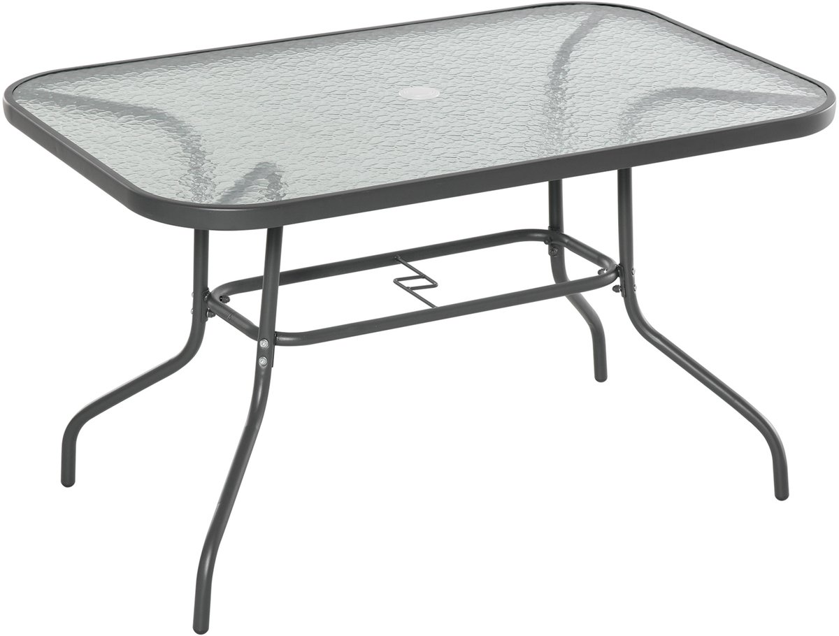 Vierkante glazen tuintafel – kleine balkontafel – 120 cm lang × 80 cm breed – grijs