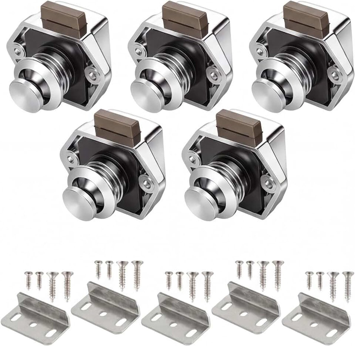 5 stuks drukknop lock deurslot met drukknop Cabinet Lock Catch Keyless camper vergrendeling laden drukslot meubelslot voor camper, camping, caravan, bestelwagen boot (nikkel)