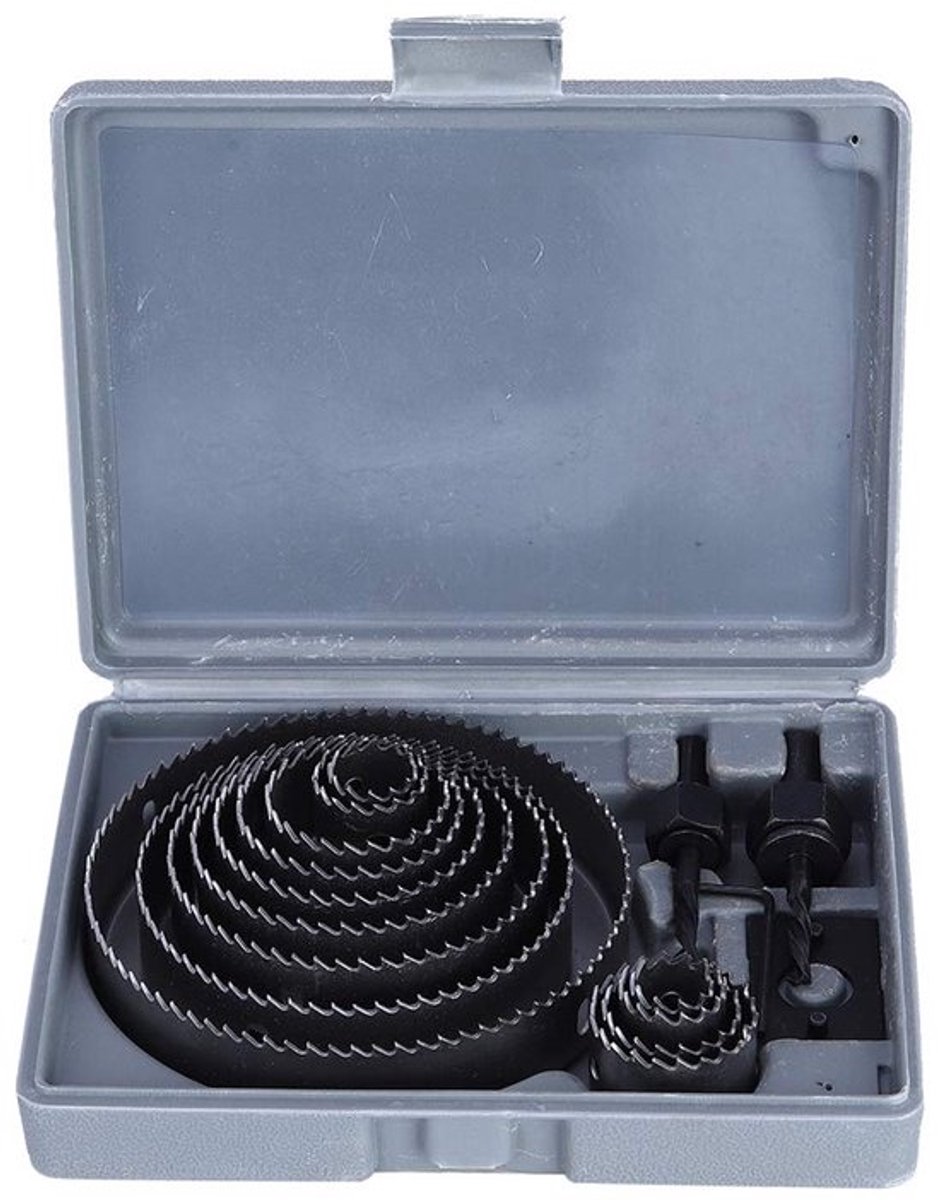 Hole Saw Set van 12 Stukken, Diameters van 19-127 mm, Inclusief Mandrels, Sleutel en Opbergdoos voor Hout, Plastic en Gipsplaat