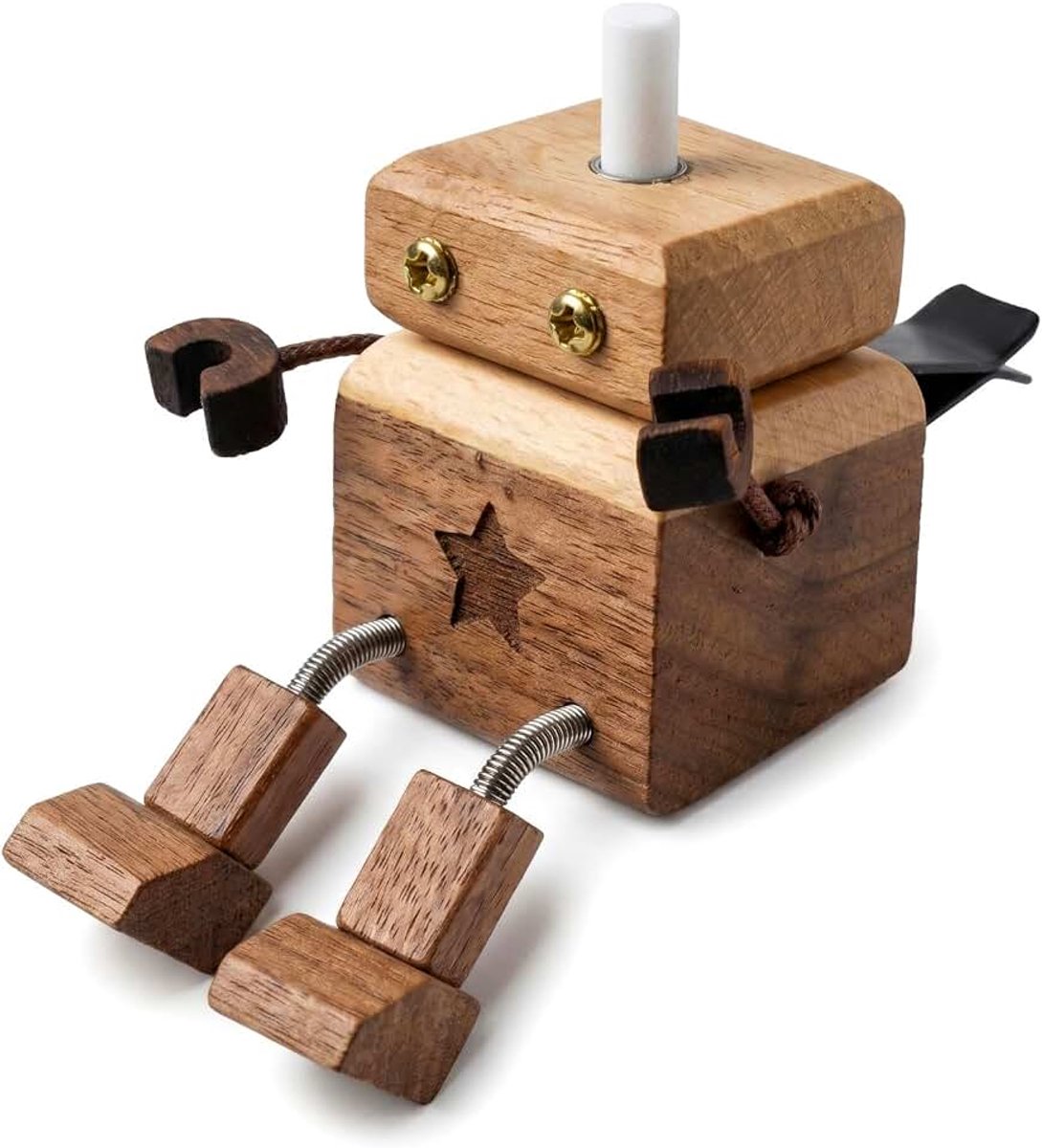 Robot auto-luchtverfrisser, magnetische auto, aromatherapie, diffuser, handgemaakte houten robotfiguur met wiebelbenen, luchtverfrisser, decoratieve auto-geurdispenser voor thuis, auto (zonder