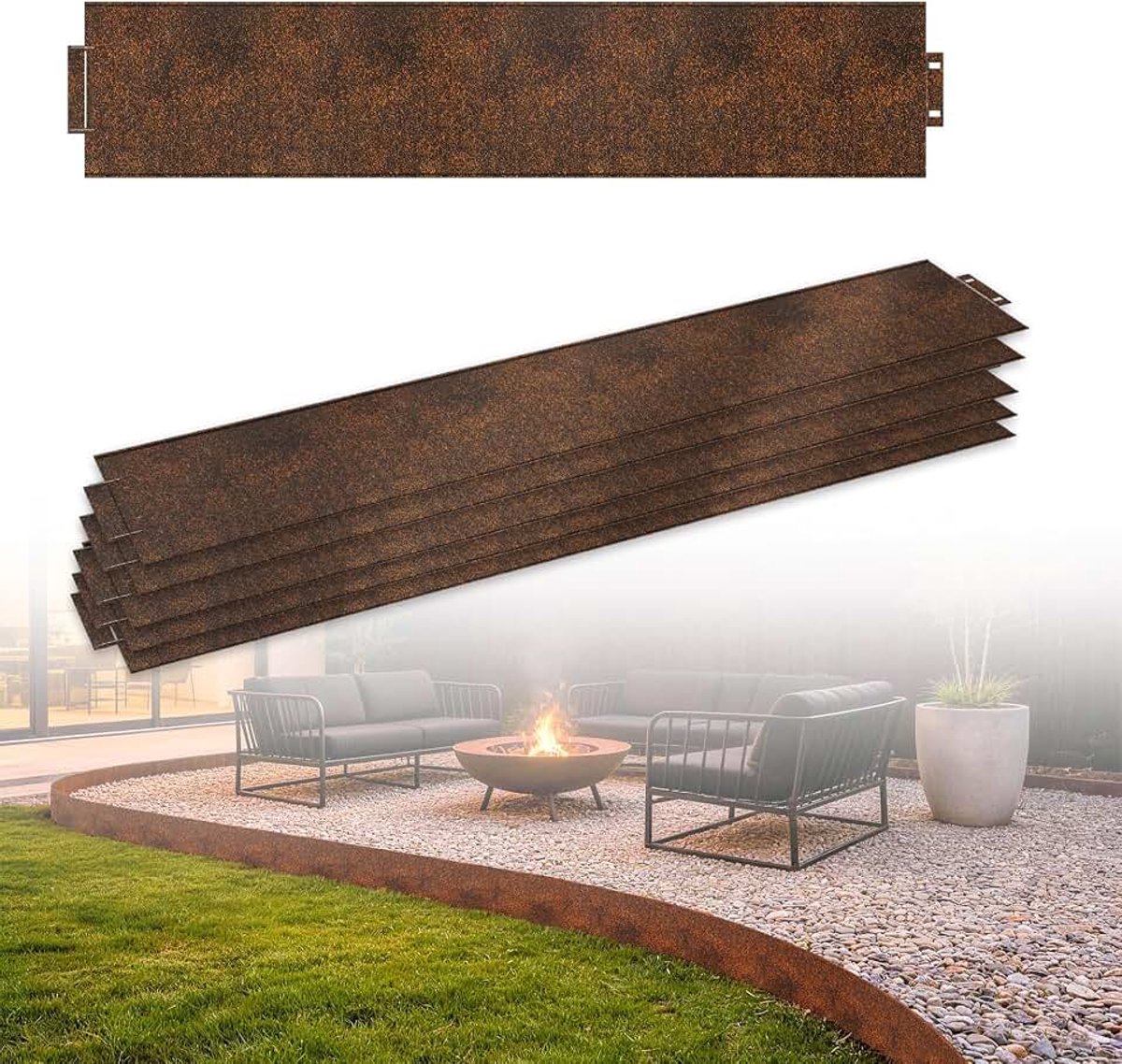 Gazonrand, metaal, gazonrand, verzinkt, maaikante, metaal, bed omranding, bed omranding, roestkleur splitsing, 35 m, 100 x 15 cm