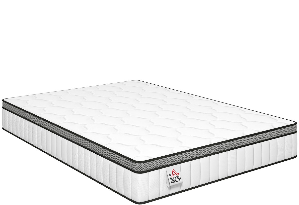 HOMCOM Matras Gebreide jacquardstof, traagschuim - 190 x 140 x 20 cm - Wit zwart
