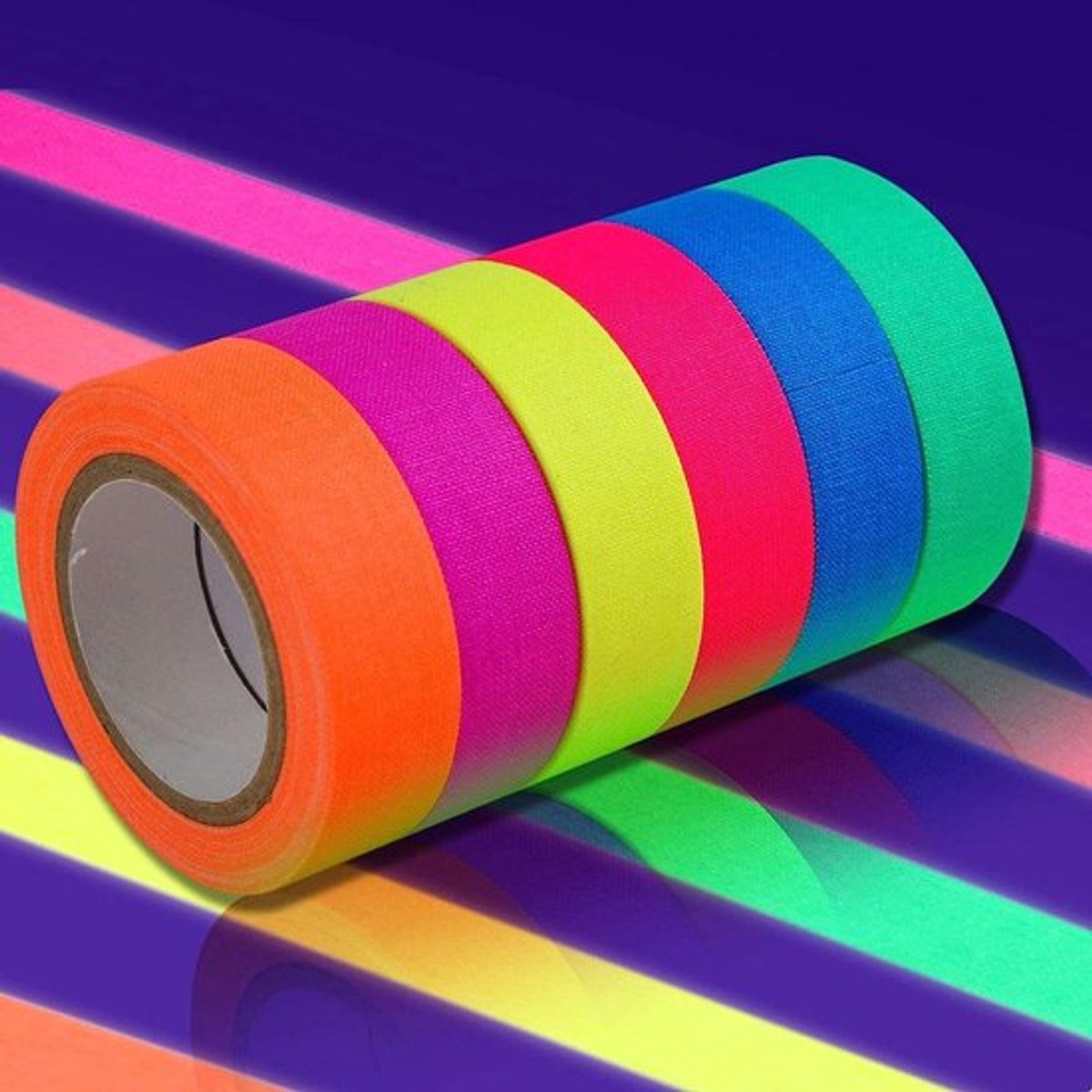 UV fluorescerend plakband - 6 stuks, neonkleuren voor feestdecoratie, kunst en handwerk