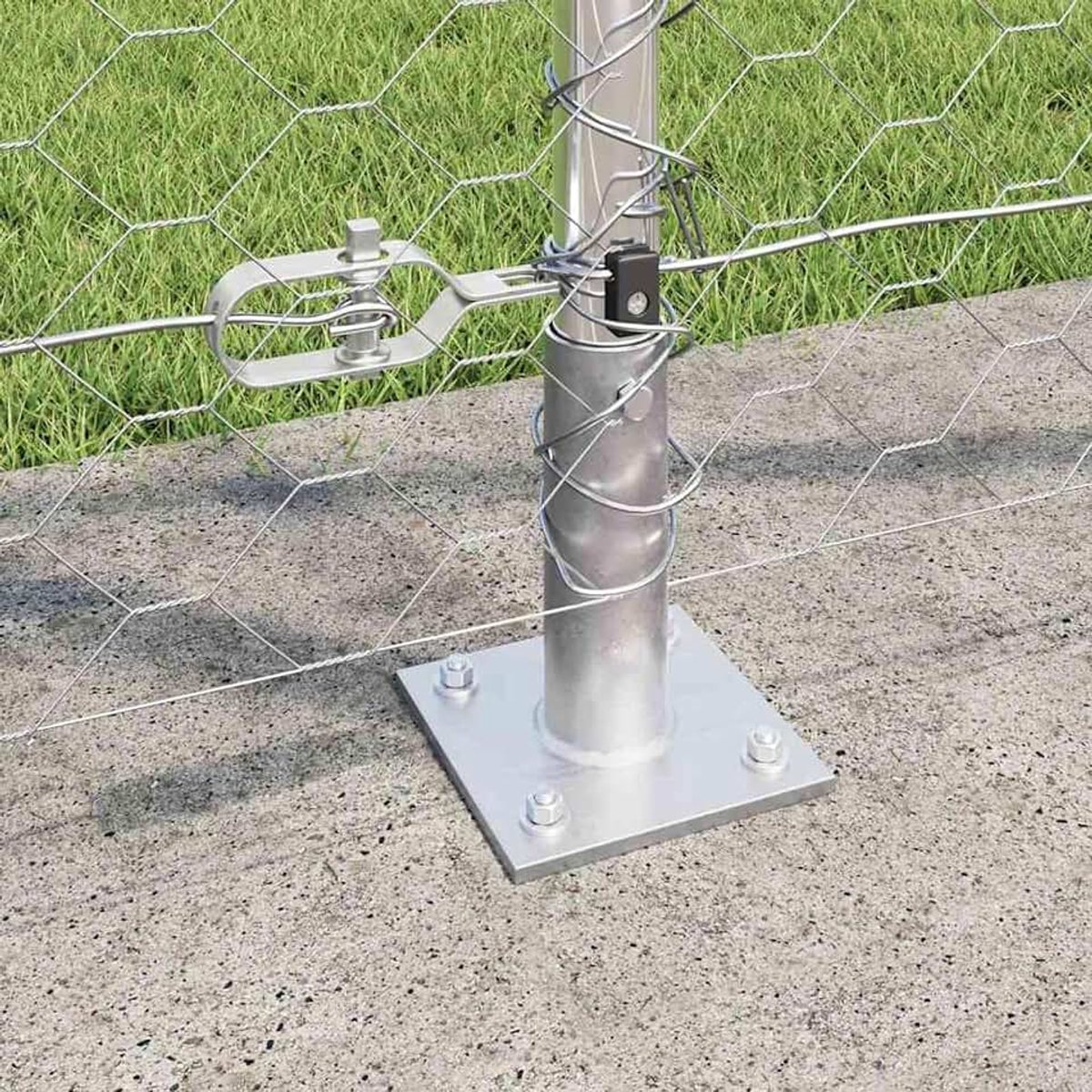 Omheining 1,2 x 100 m verzinkt staal, hekpalen met basisplaten 13 stuks 32 mm 68,5 cm verzinkt staal omheining bouwmaterialen Model3353876