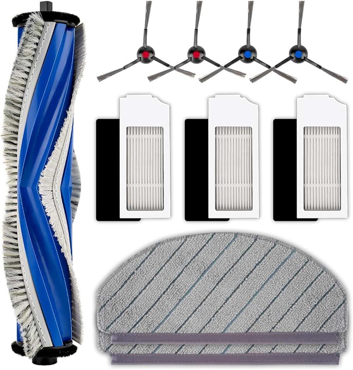 Plus vervangende onderdelen compatibel met ECOVACS DEEBOT N20 plus/N20 Pro Plus robotstofzuiger, accessoireset, 1 rolborstel, 4 zijborstels, 3 HEPA-filters, 2 dweilpads