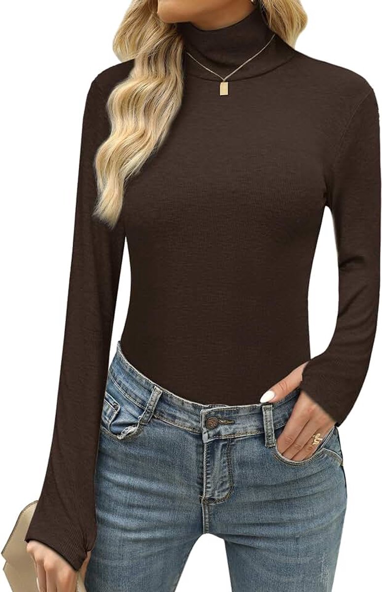 Thermisch ondergoed voor dames met hoge kraag, coltrui, katoen, lange mouwen, licht ondergoed, thermisch shirt voor dames, ademend, winter, basic top met duimgaten, S-XXL