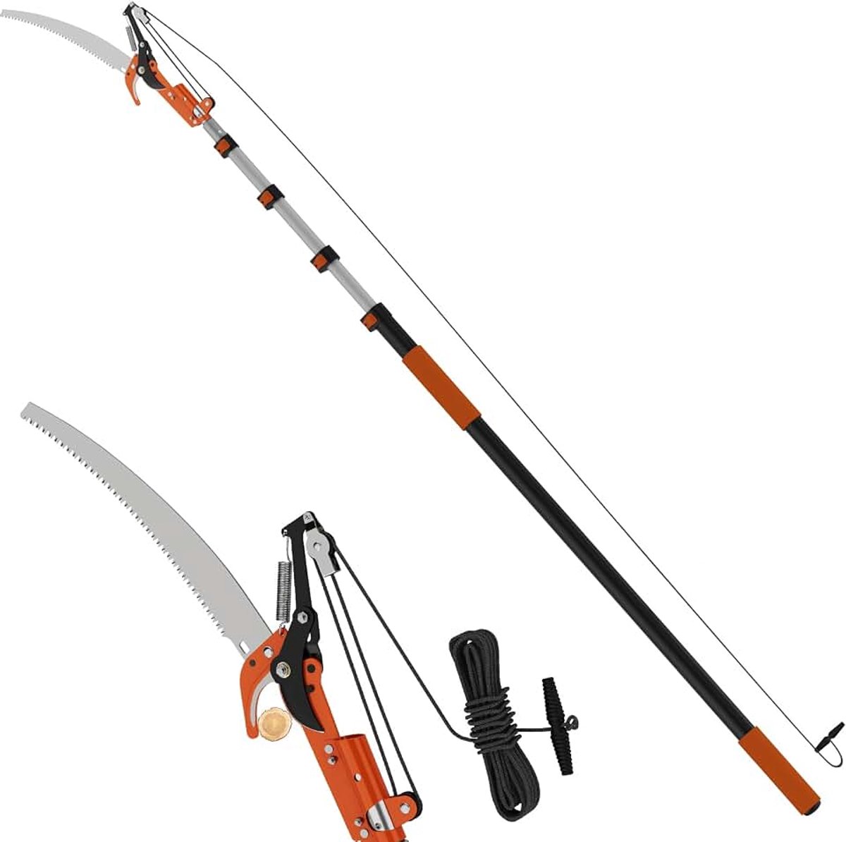 26FT Reach Boomtrimmer, Handmatige paalzaag met 5-20FT verlengstang, boomsnoeischaar uitschuifbaar voor het snoeien van hoge boomtakken snoeien en snoeien