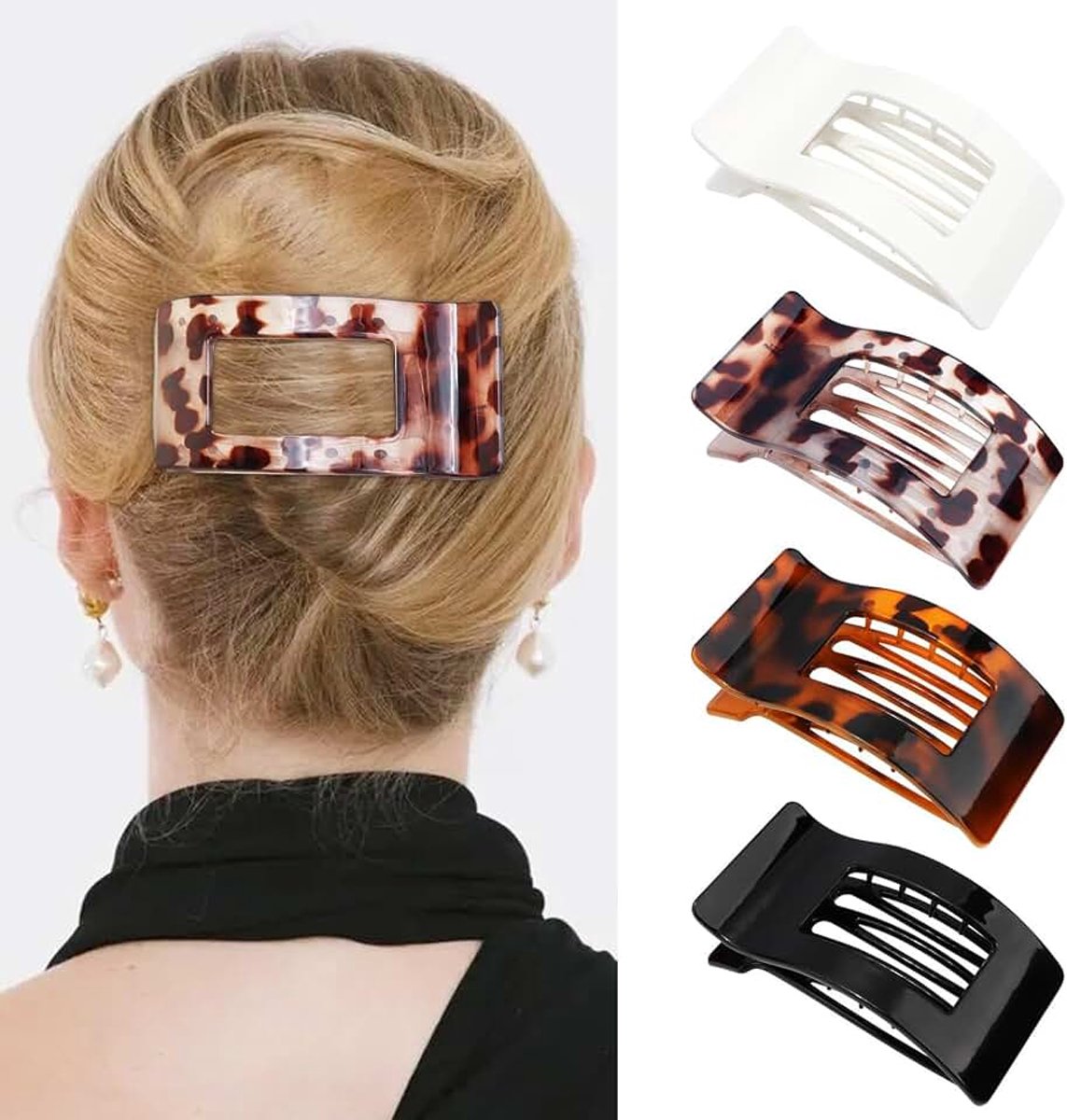 Dames Dun Haar, 4 Stuks Platte Haarclips & Eendensnavel Haarclips voor Vrouwen, Matte Anti-Slip Klemmen voor Dik & Dun Haar in Bruin