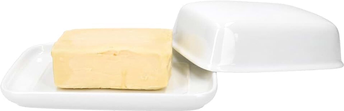 Well Avanti Botervloot met deksel, boterschaal voor 250 g boter, boterbel, wit, porseleinen doos, accessoires voor de Avanti servies-serie, vaatwasmachinebestendig en magnetronbestendig