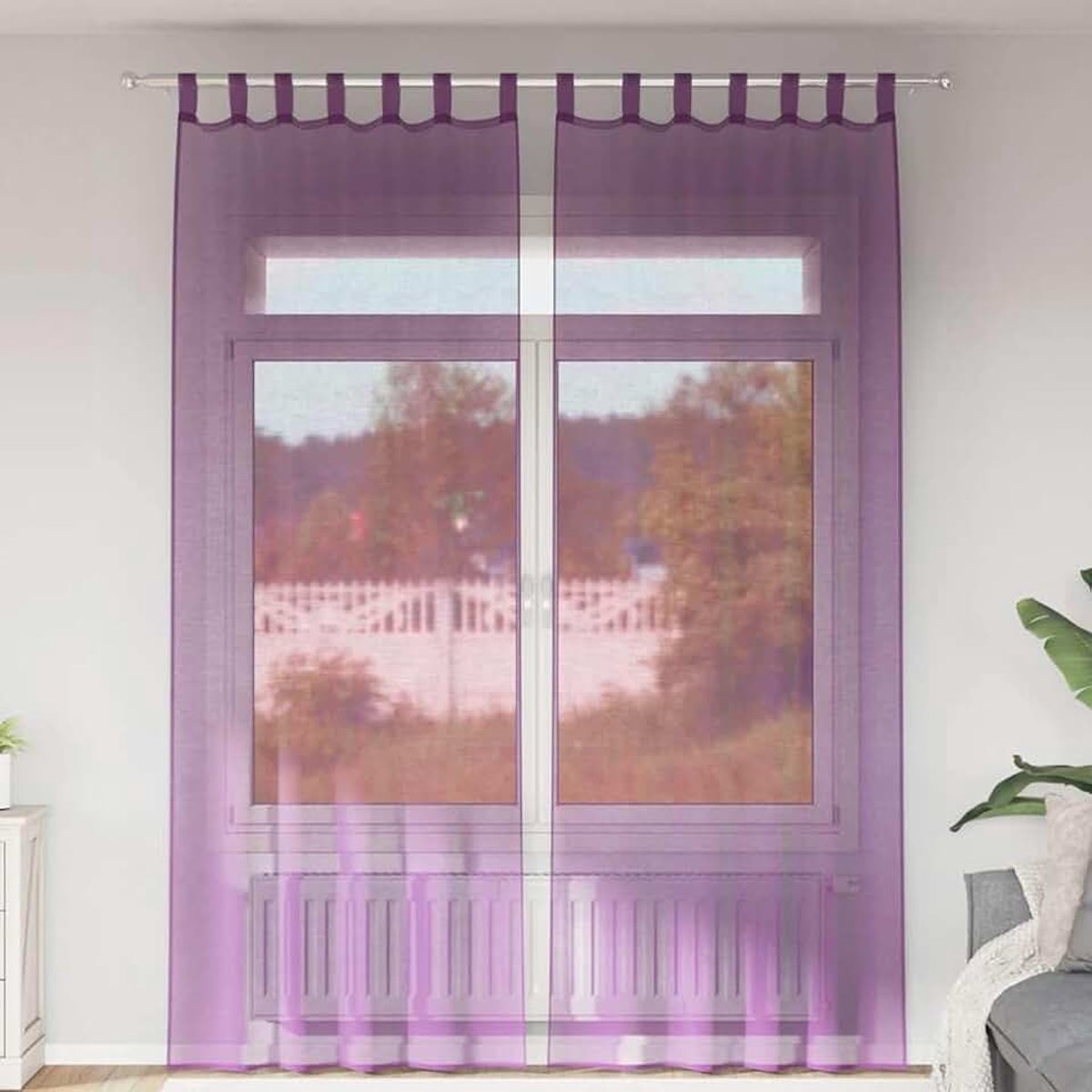 Gordijnen met lussen, semi-transparant, 100% polyester, voor daglicht en privacy, kamerdecoratie en inkijkbescherming, wasbaar, 2 stuks, 140 x 260 cm, lila
