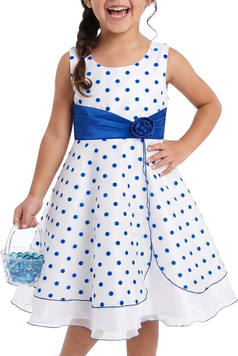 Blauwe Stippen Mouwloos Retro Feest Tule met Sjerp