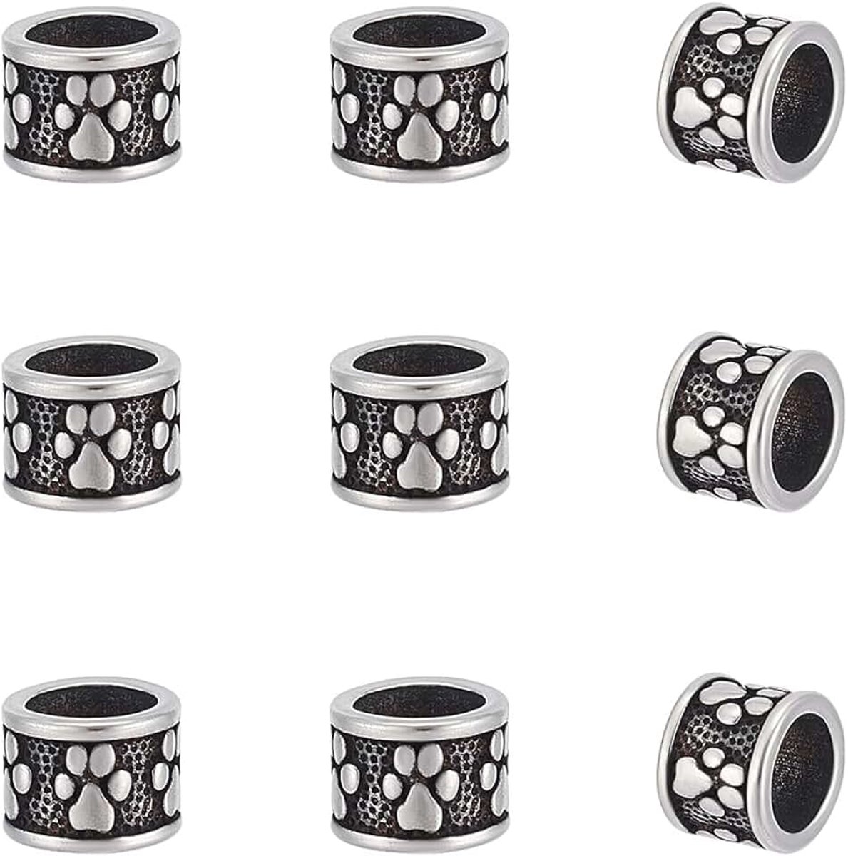 Kralen van roestvrij staal, antiek zilveren kralen van ethyleenvinylacetaat kralen met groot gat, 8,5 mm, voor haar, baard en armbanden