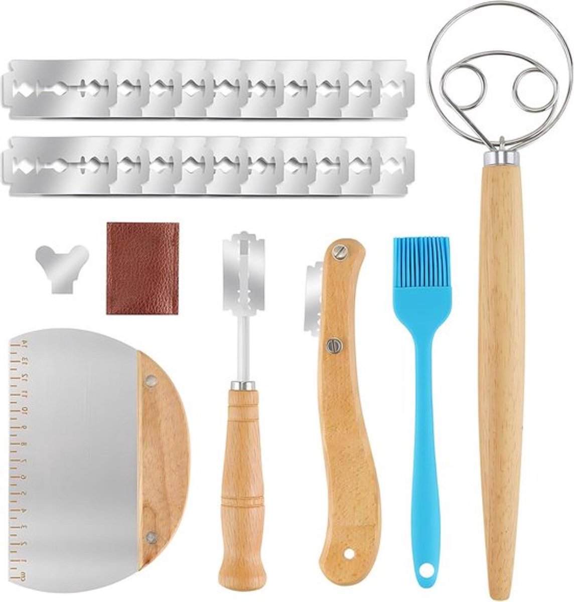 Bakkermes deegmes - brood scoring toolset met scheermesjes - Deense garde - deegsnijder - siliconen borstel - koek toast