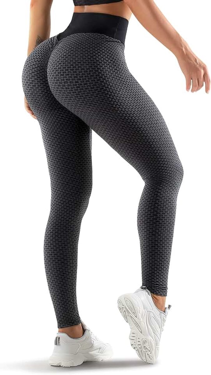 Tok Dameslegging, hoge taille, billenlift, buikcontrole, gymlegging met kreukeleffect en honingraatpatroon voor work-out, hardlopen, yoga