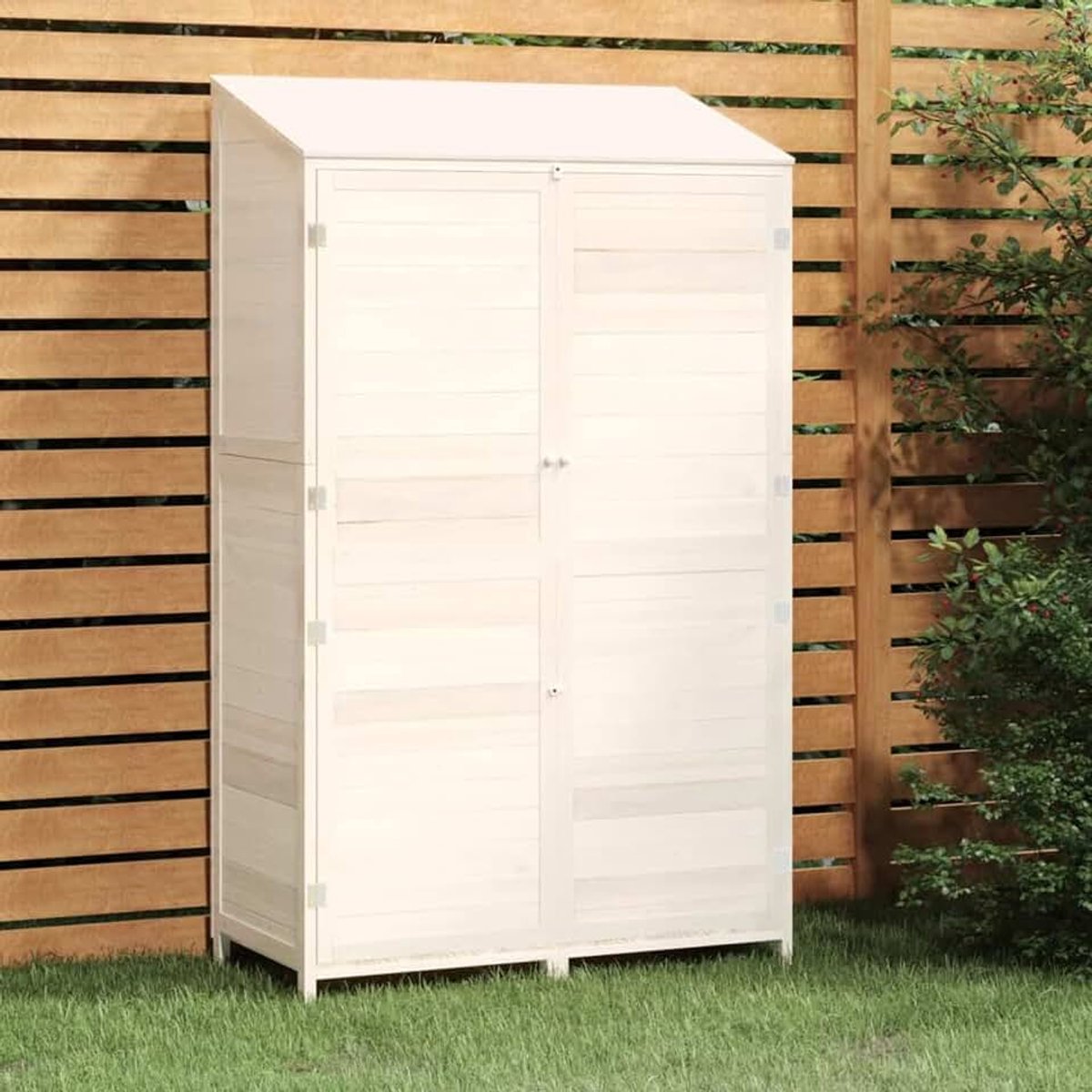 Tuinhuis van massief sparrenhout, huis, gereedschapshuis voor buiten, schuur voor gereedschap, huis van hout, tuinhuis van wit 102 x 52 x 174,5 cm