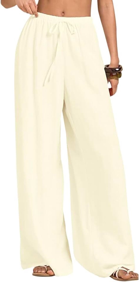 Broek voor dames, zomer, elastisch, wijd, casual, palazzo-broek voor dames, elegant, los, lange werkbroek met zakken