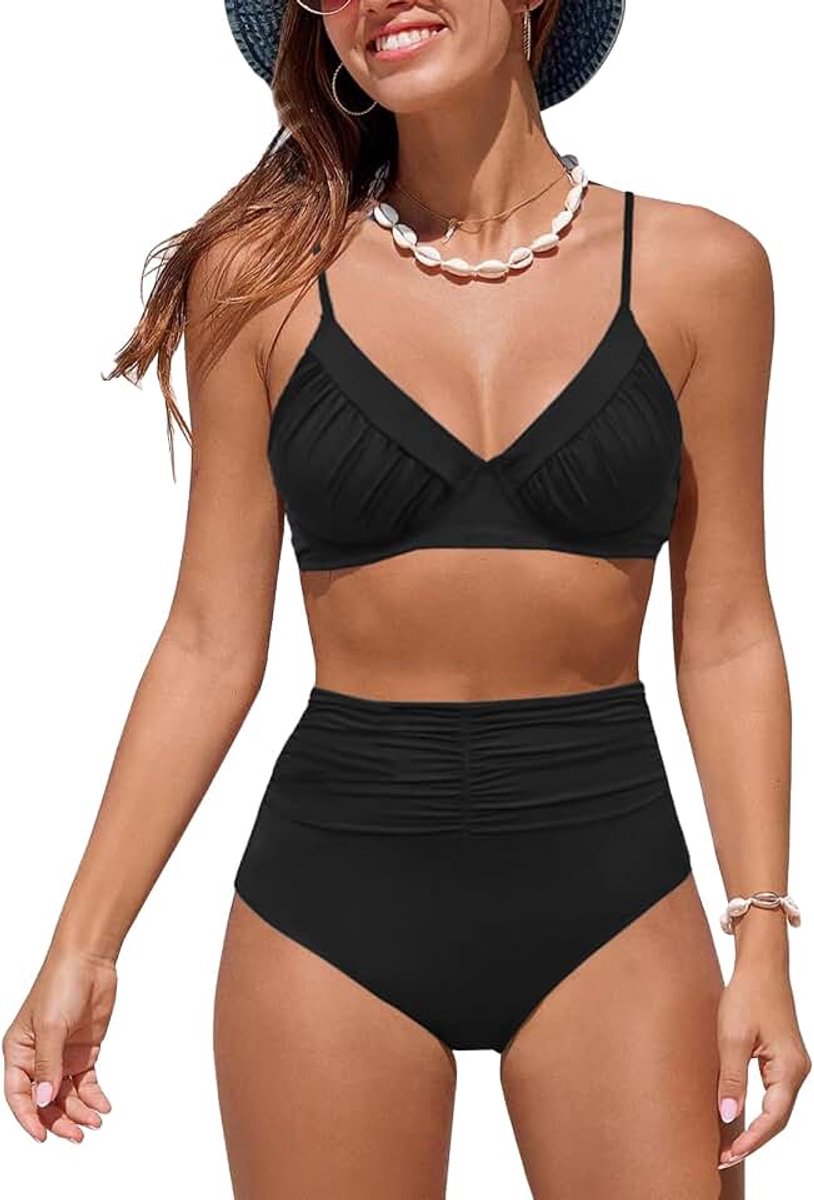 Bikini set V-hals push-up badmode hoge taille sexy bikini elegant tweedelig zacht badpak zwempak met verstelbare schouderbanden