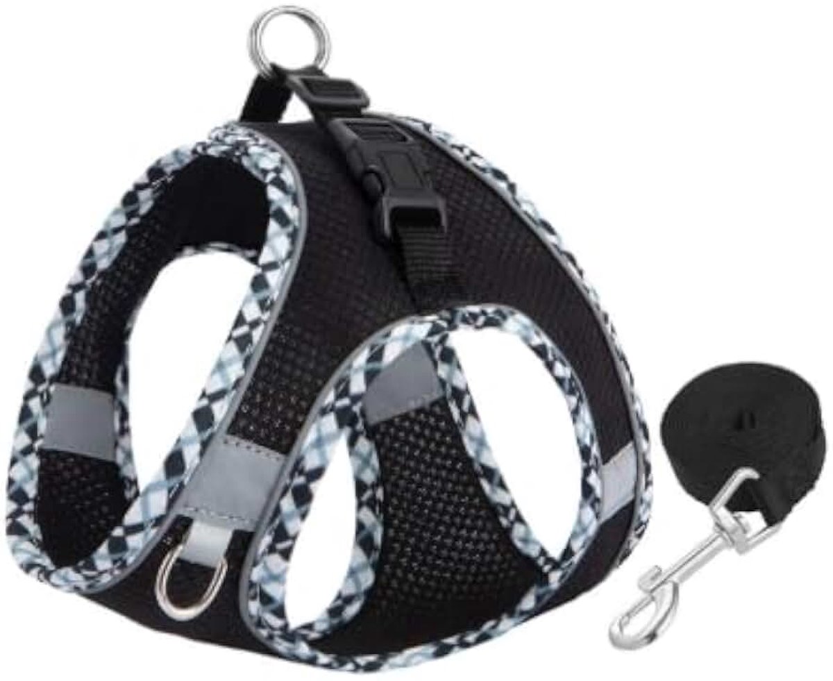 Hondenharnas en riem, anti-trekharnas voor honden, M, zwart | Hondenharnas met riem, ademend en reflecterend, ideaal voor kleine honden, puppy's en katten