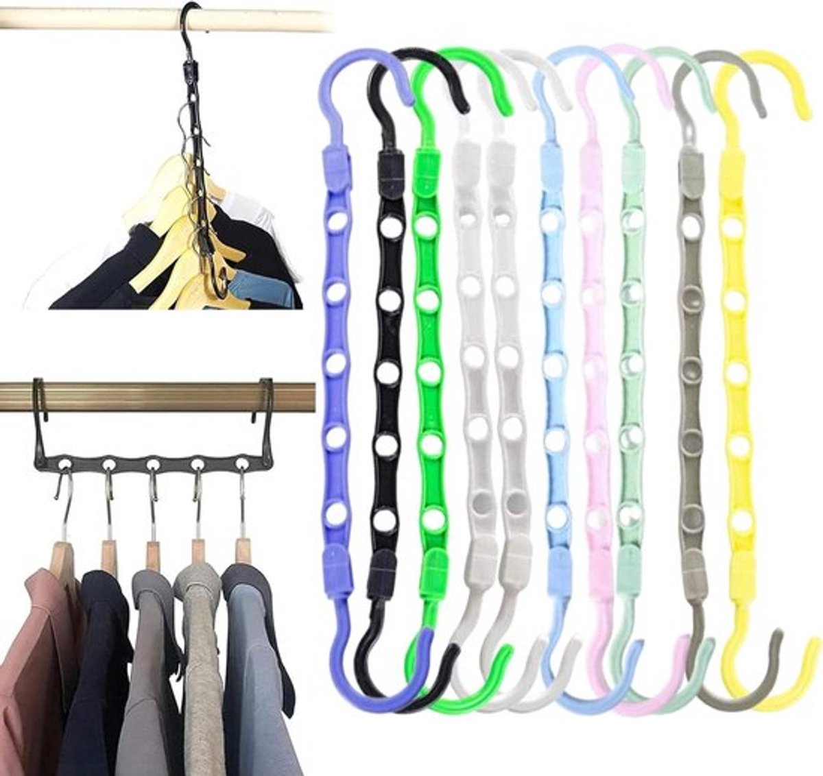 Ruimtebesparende Kleerhangers - Set van 10 stuks, Antislip Kledinghangers voor Jeans, Broeken en Overhemden