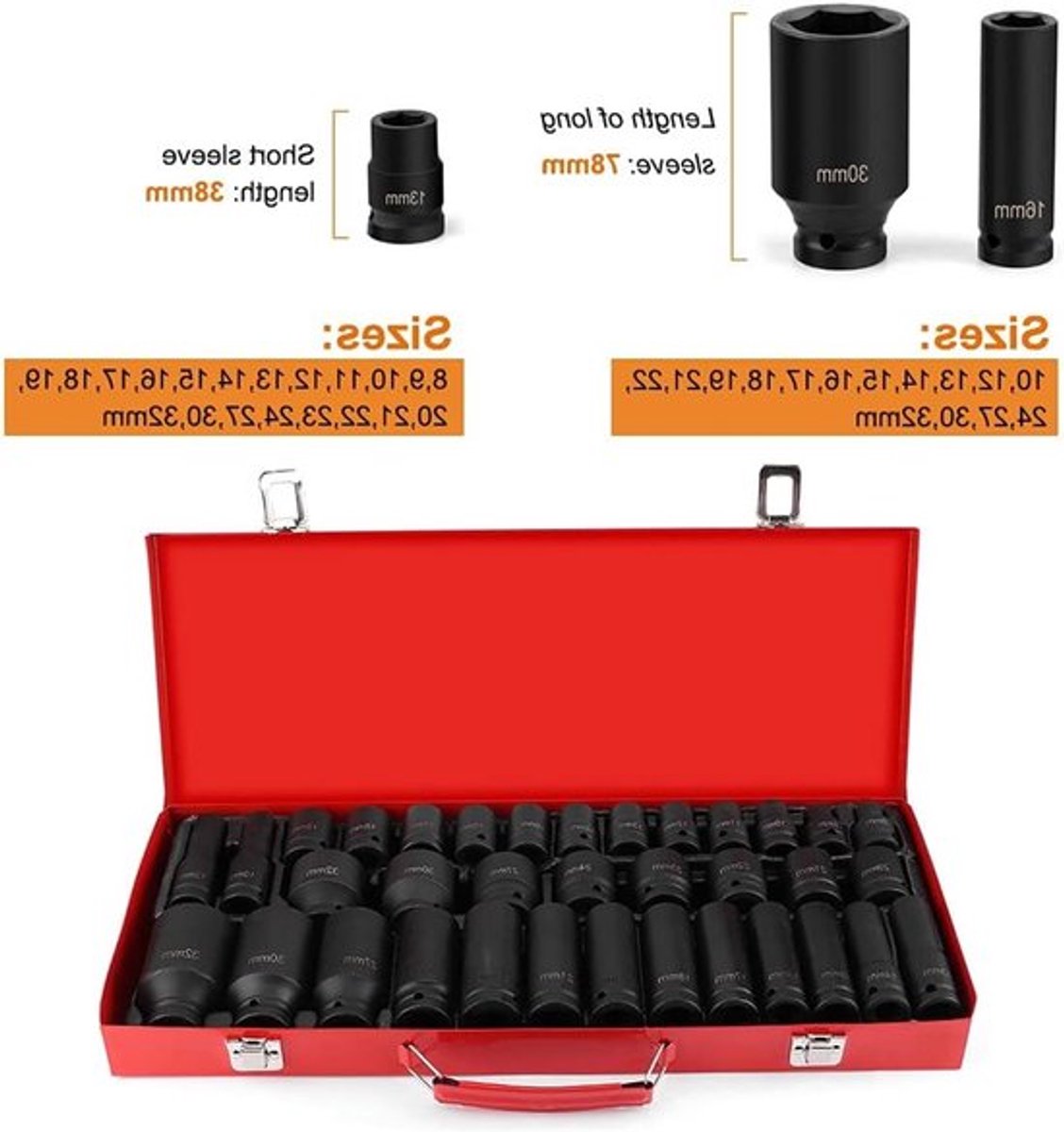 35-delige 1/2 inch Hex Bit Impact Socket Set met 6-punts Tips voor Professioneel Gebruik en Kluswerk