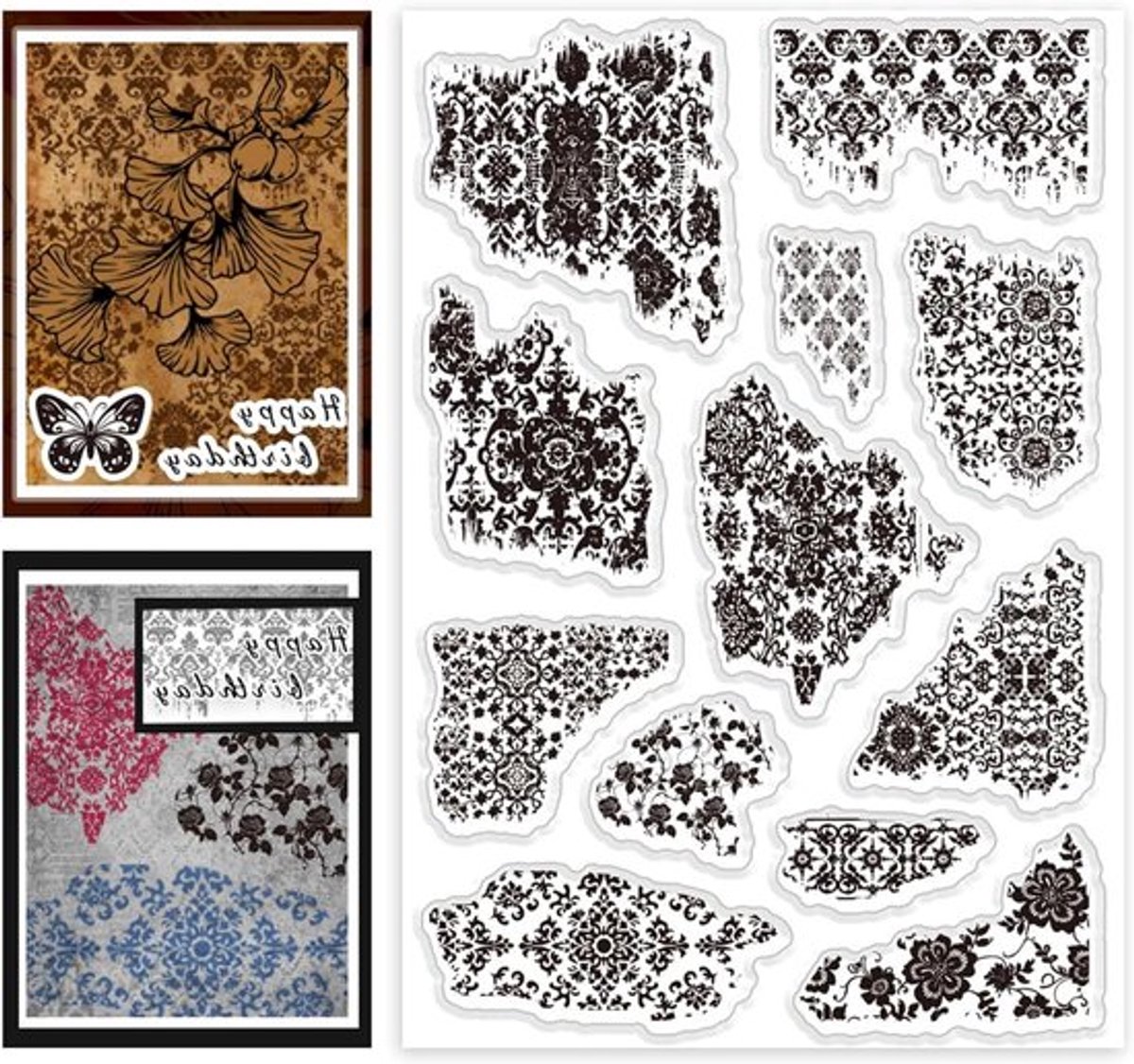 - Transparante Rubber Stempels Set voor Scrapbooking en Kaarten Maken - Vintage Design - 12 Stuks Clear Siliconen - Retro Achtergrond Patroon - Geschikt voor Dagboek en Fotoalbum - Multifunctioneel Gebruik